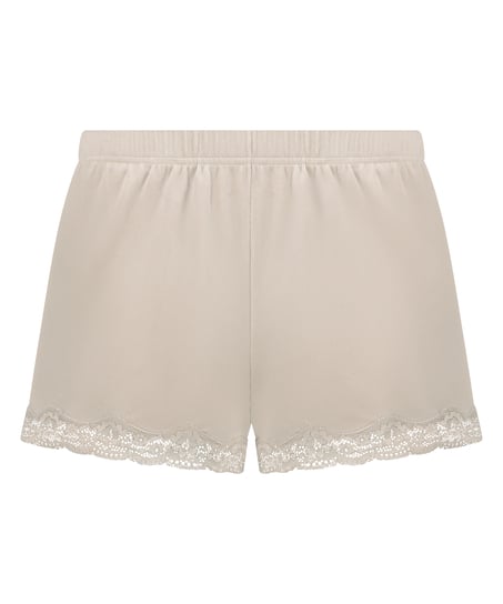Short en velours &agrave; dentelle, Beige