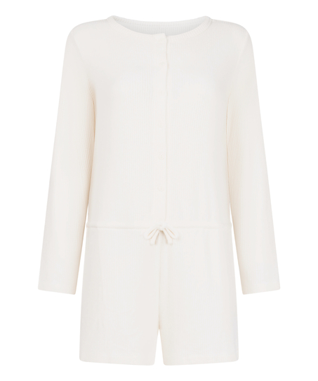 Combinaison de pyjama courte en jersey côtelé, Blanc