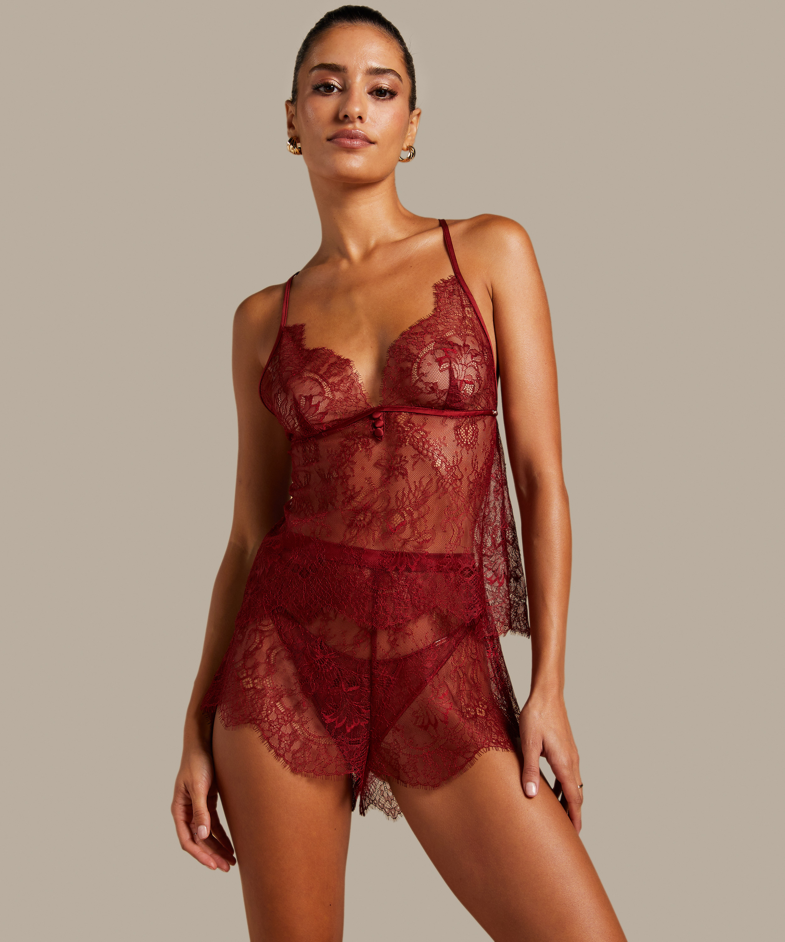 Camisole Lace Delphine, Rouge, main