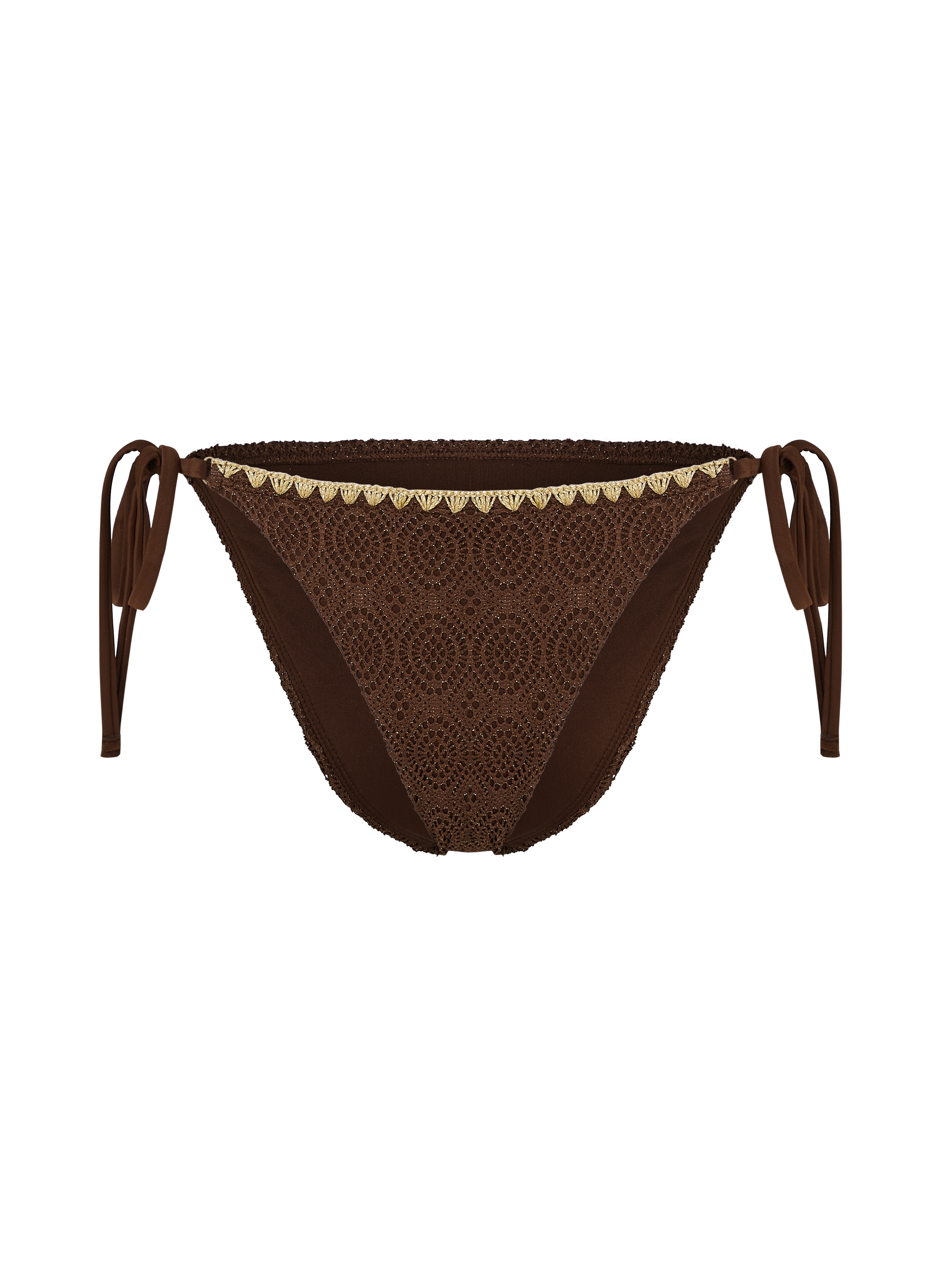Slip de Bikini Cheeky Tanga Crochet, marron, main