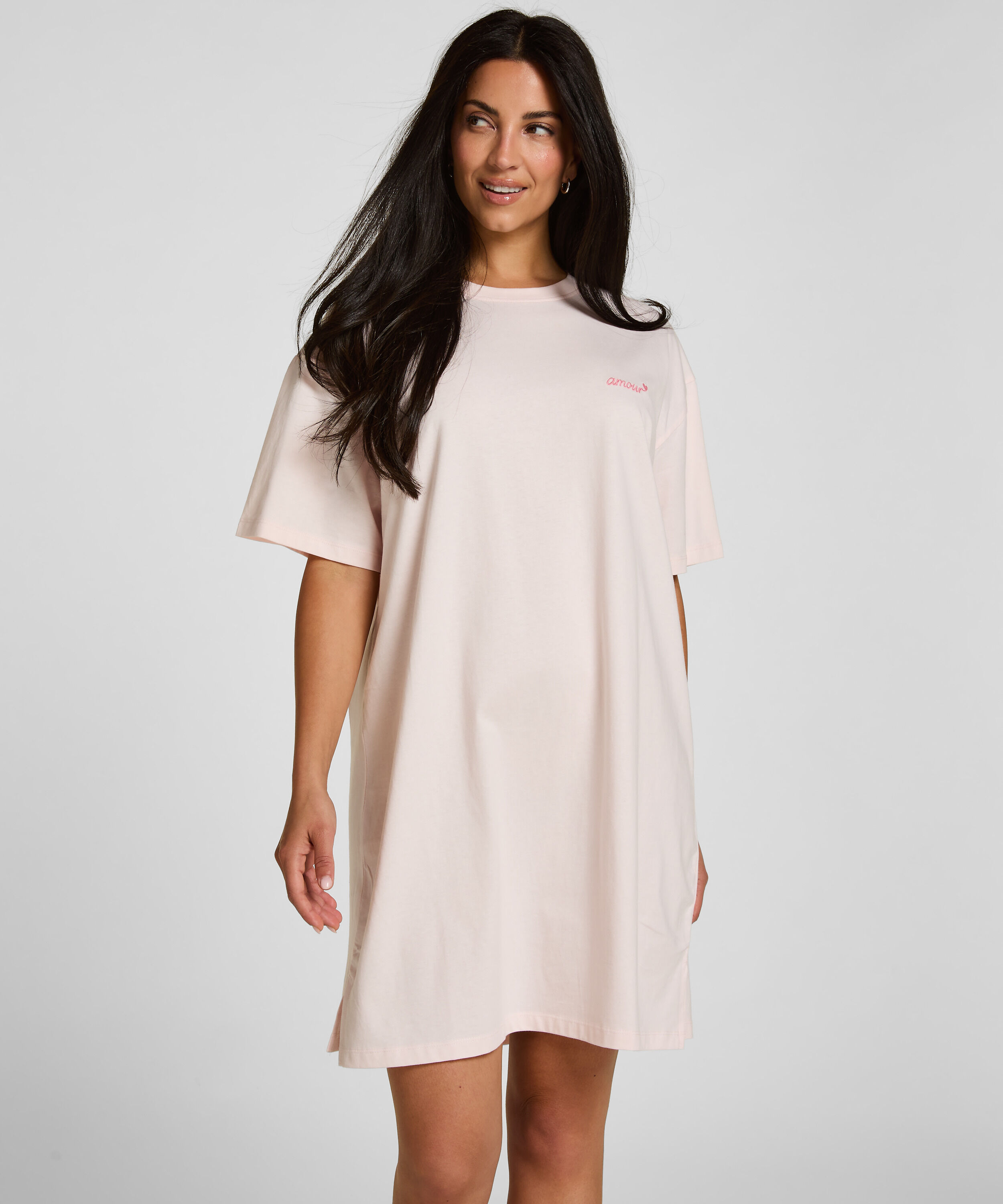 Chemise de nuit à col rond, Rose