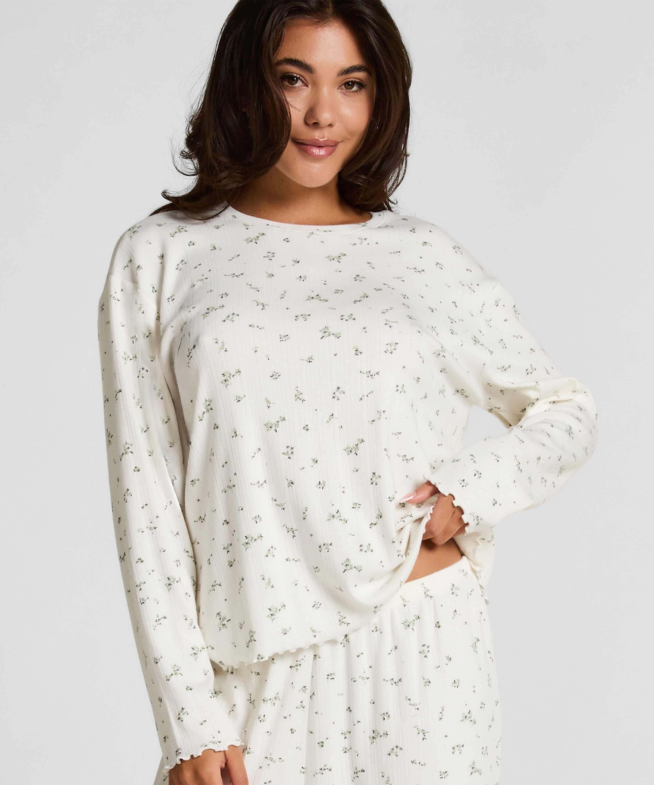 Pyjama Top Loose Pointelle, Blanc Pyjama Top Loose Pointelle, Blanc