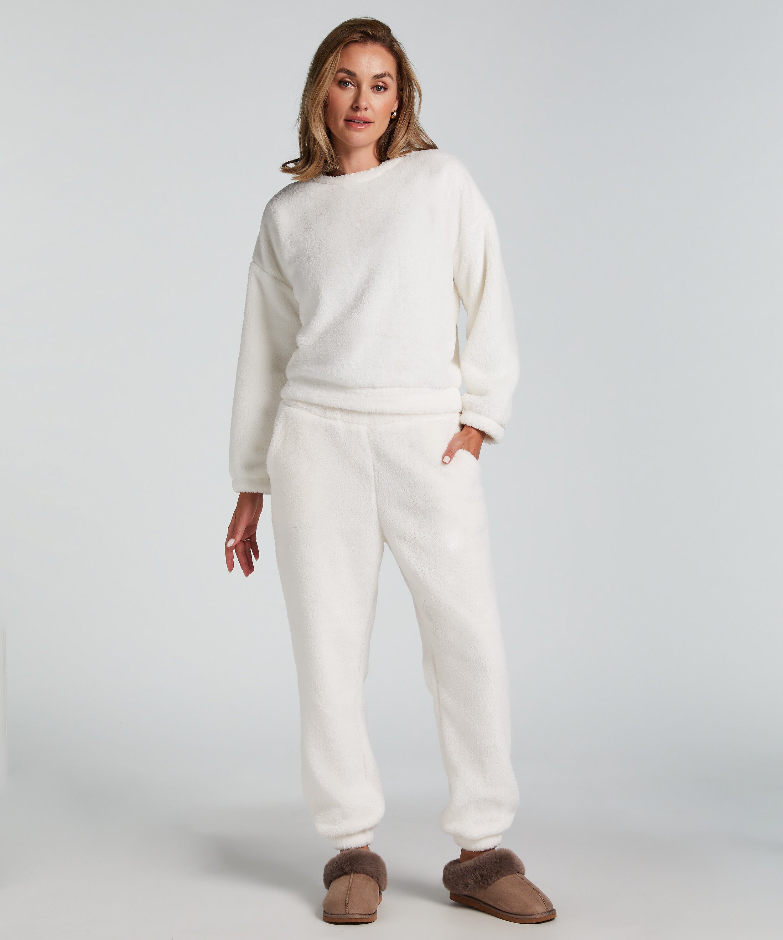 Pantalon de jogging polaire Snuggle, Blanc Pantalon de jogging polaire Snuggle, Blanc