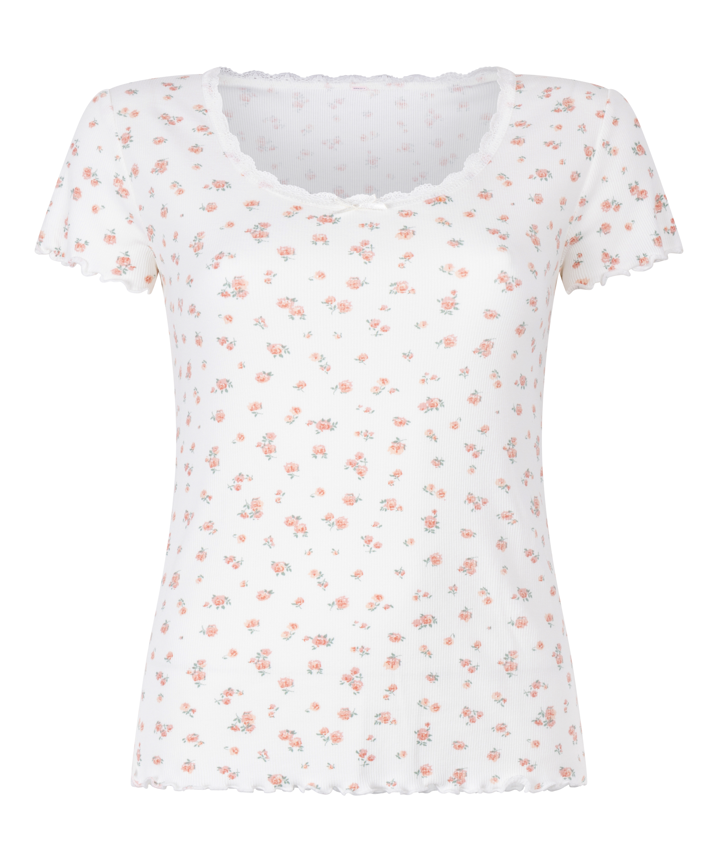 Haut à manches courtes en dentelle côtelée, Blanc, main