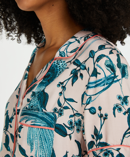 Veste de pyjama manches courtes Woven, Rose