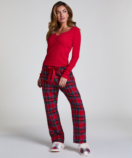 Top à encolure en V à manches longues, Rouge