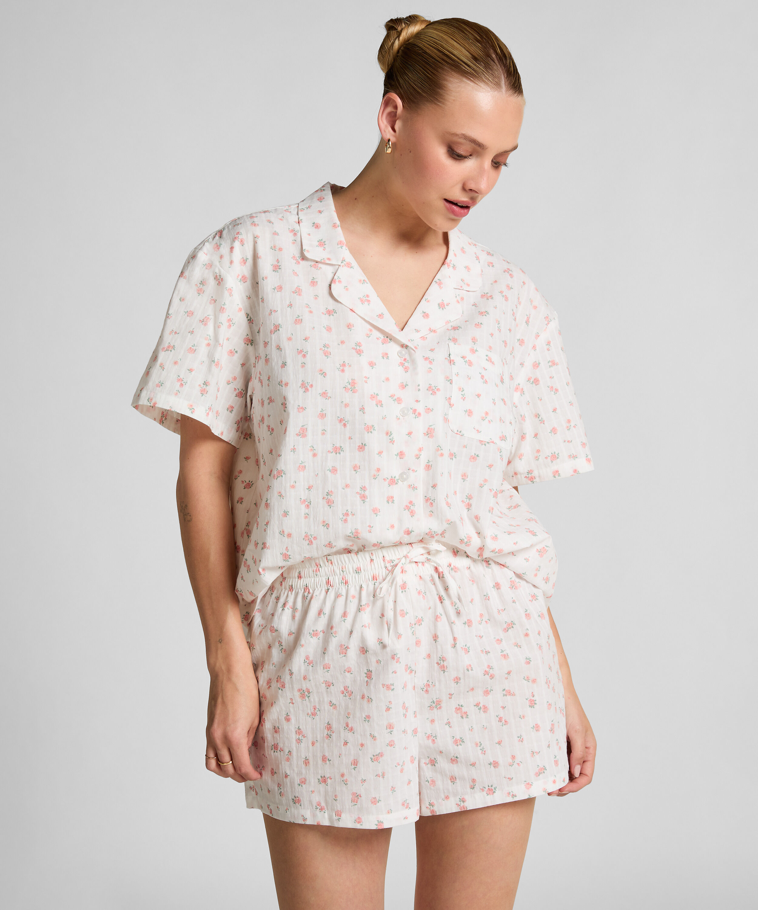 Short de pyjama tiss&eacute;, Blanc