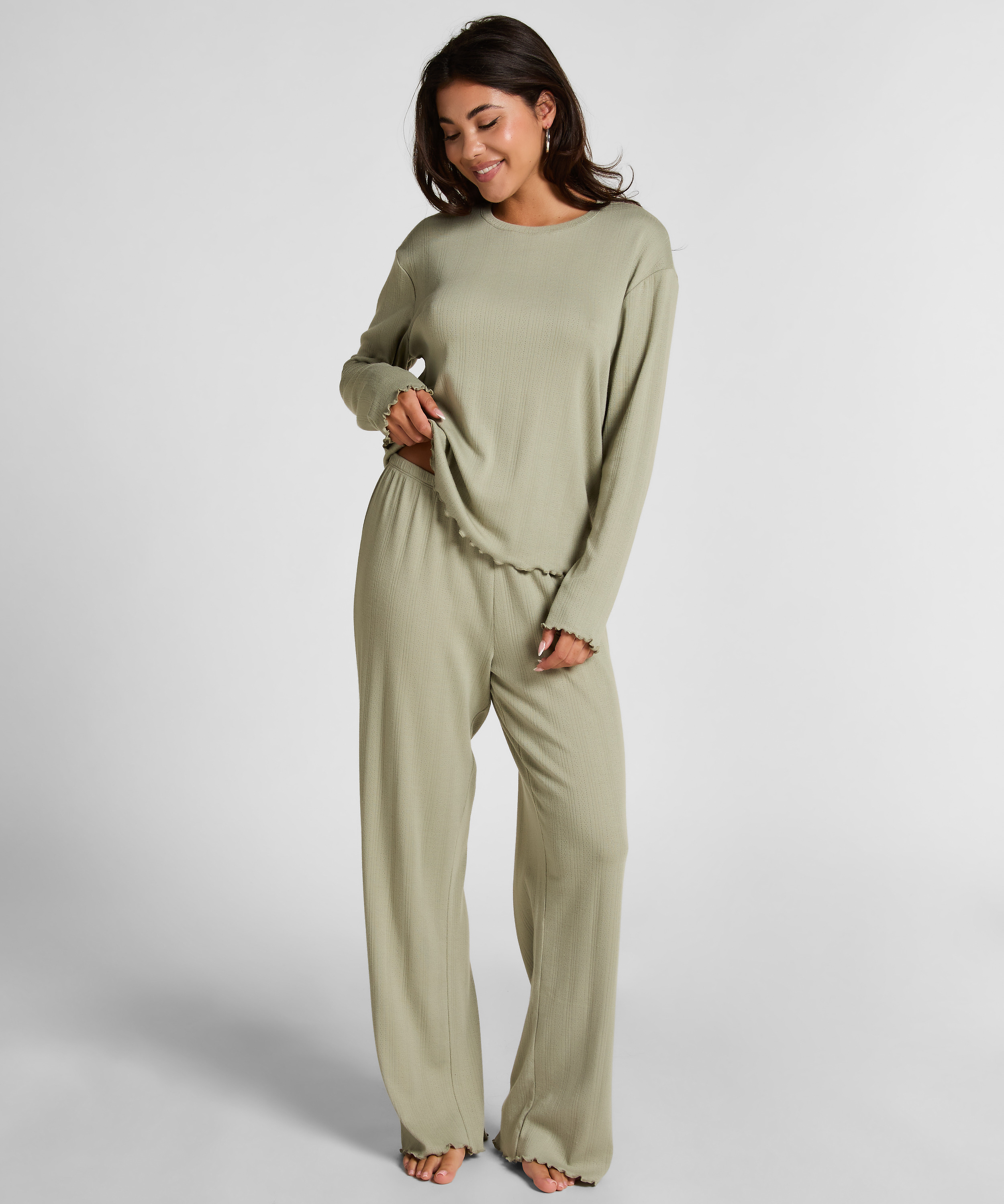Pyjama Pant Loose Pointelle, Vert, main