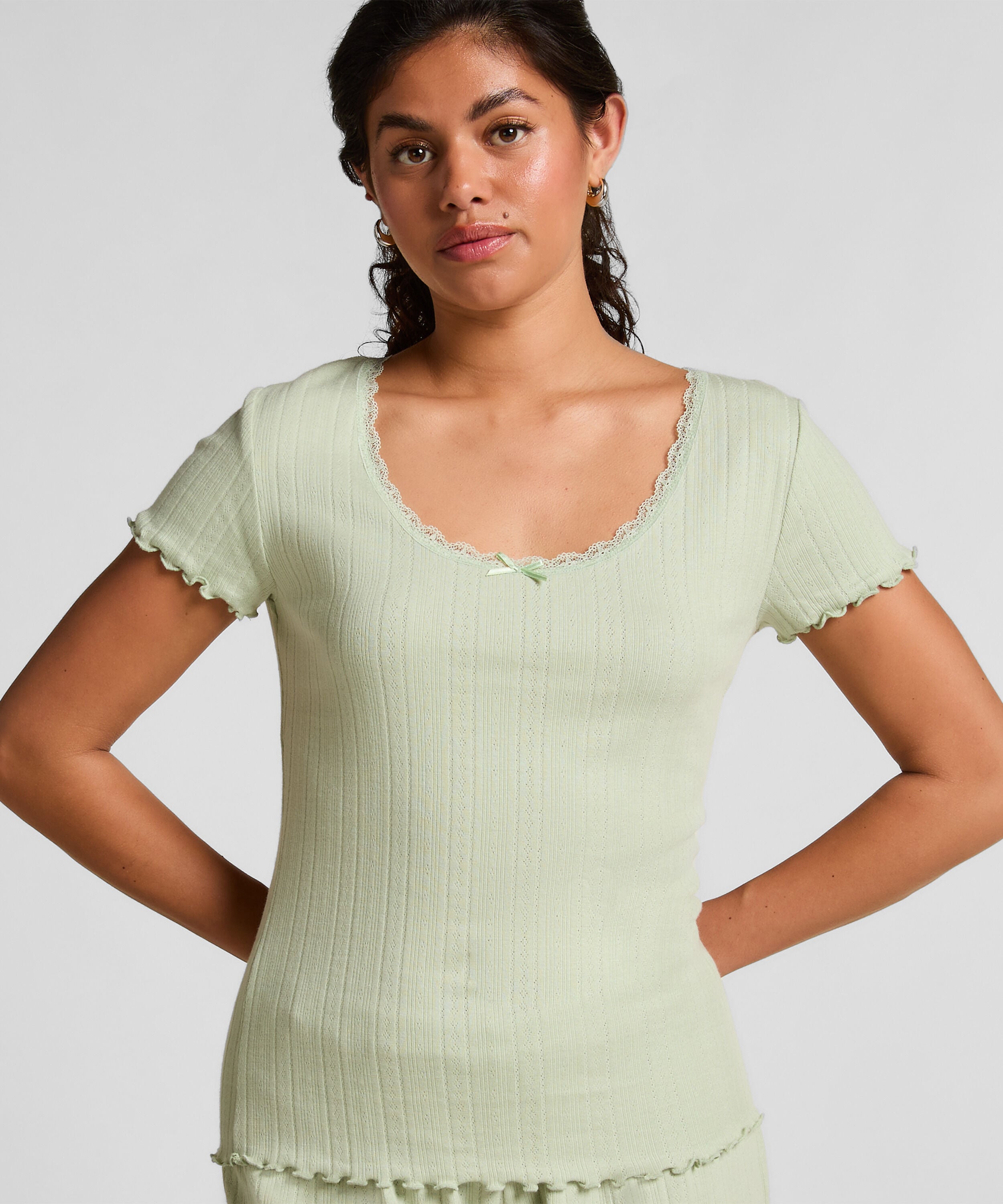 Haut en dentelle Pointelle, Vert Haut en dentelle Pointelle, Vert