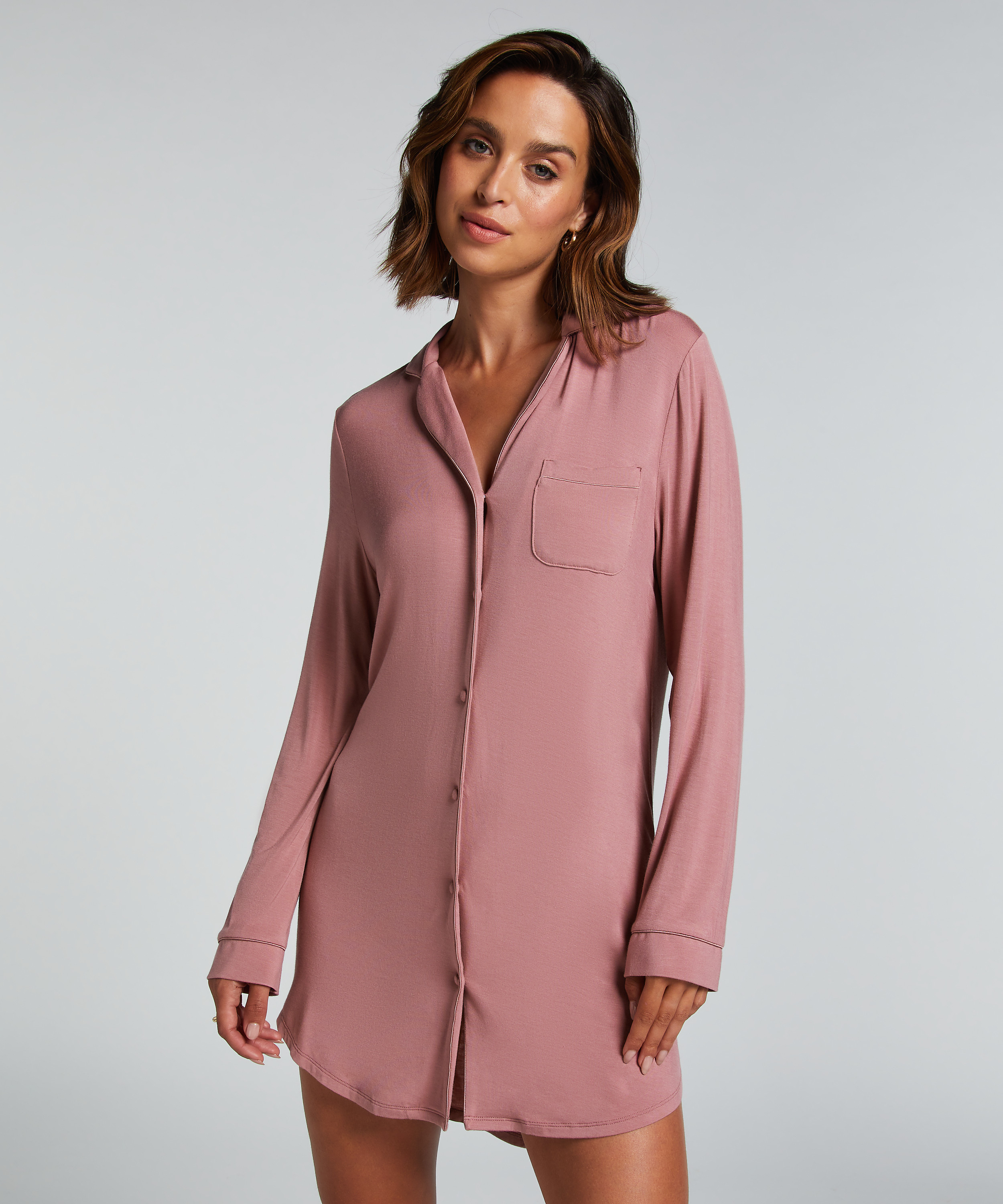 Robe-chemise à manches longues en jersey Essential, Rose, main