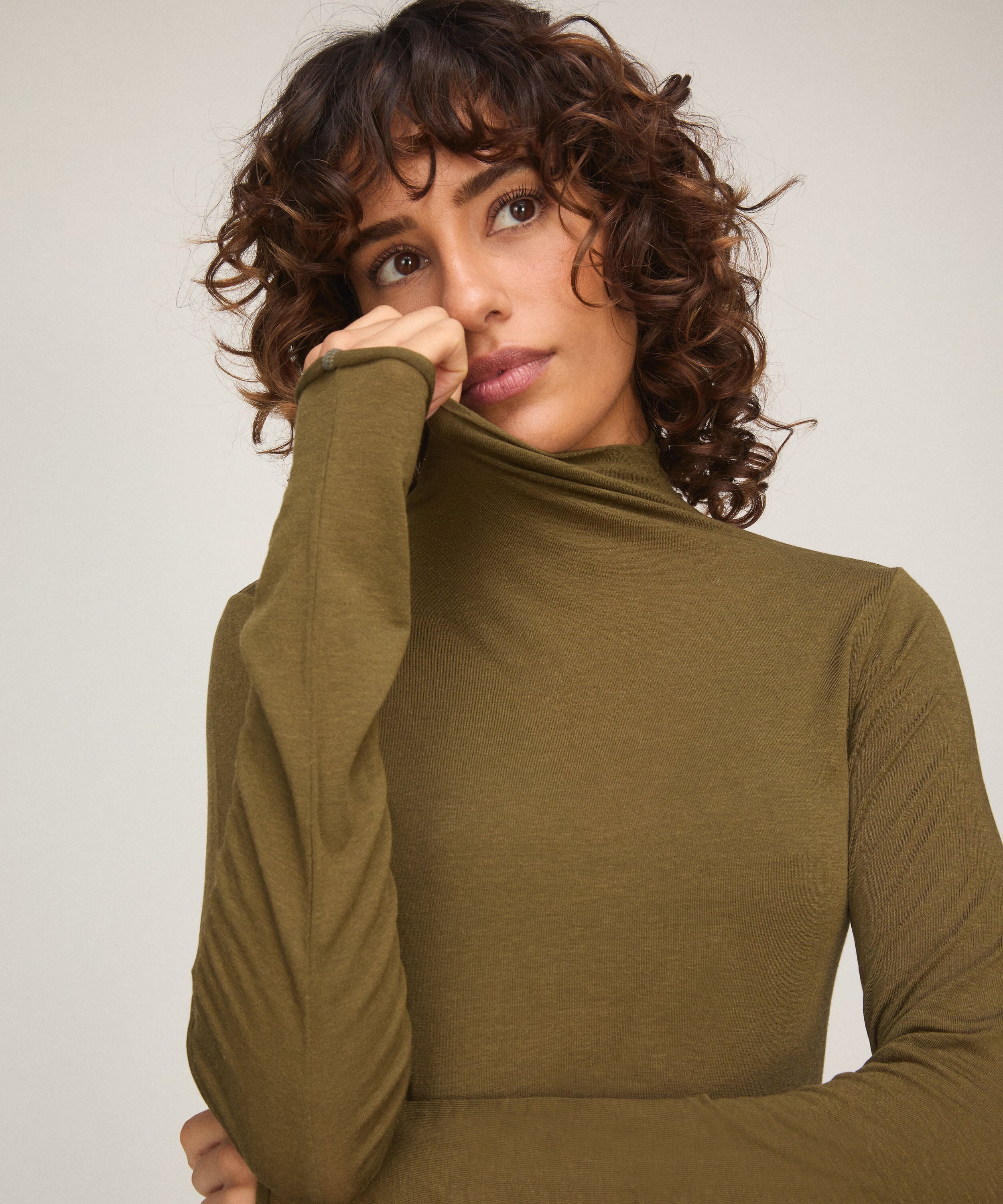 Haut avec cachemire à col roulé super soft, Vert Haut avec cachemire à col roulé super soft, Vert