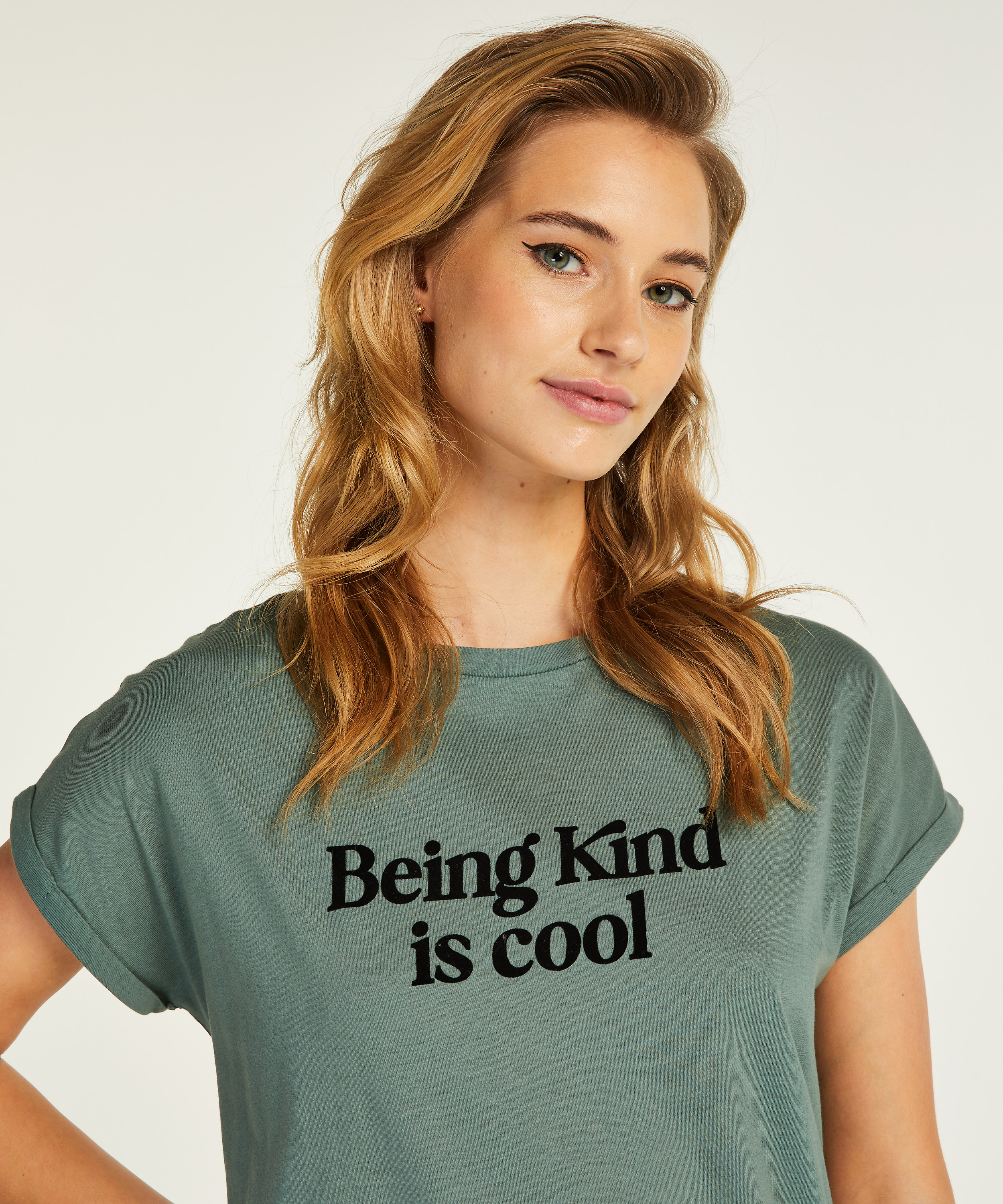 Chemise de nuit &agrave; encolure arrondie, Vert, main