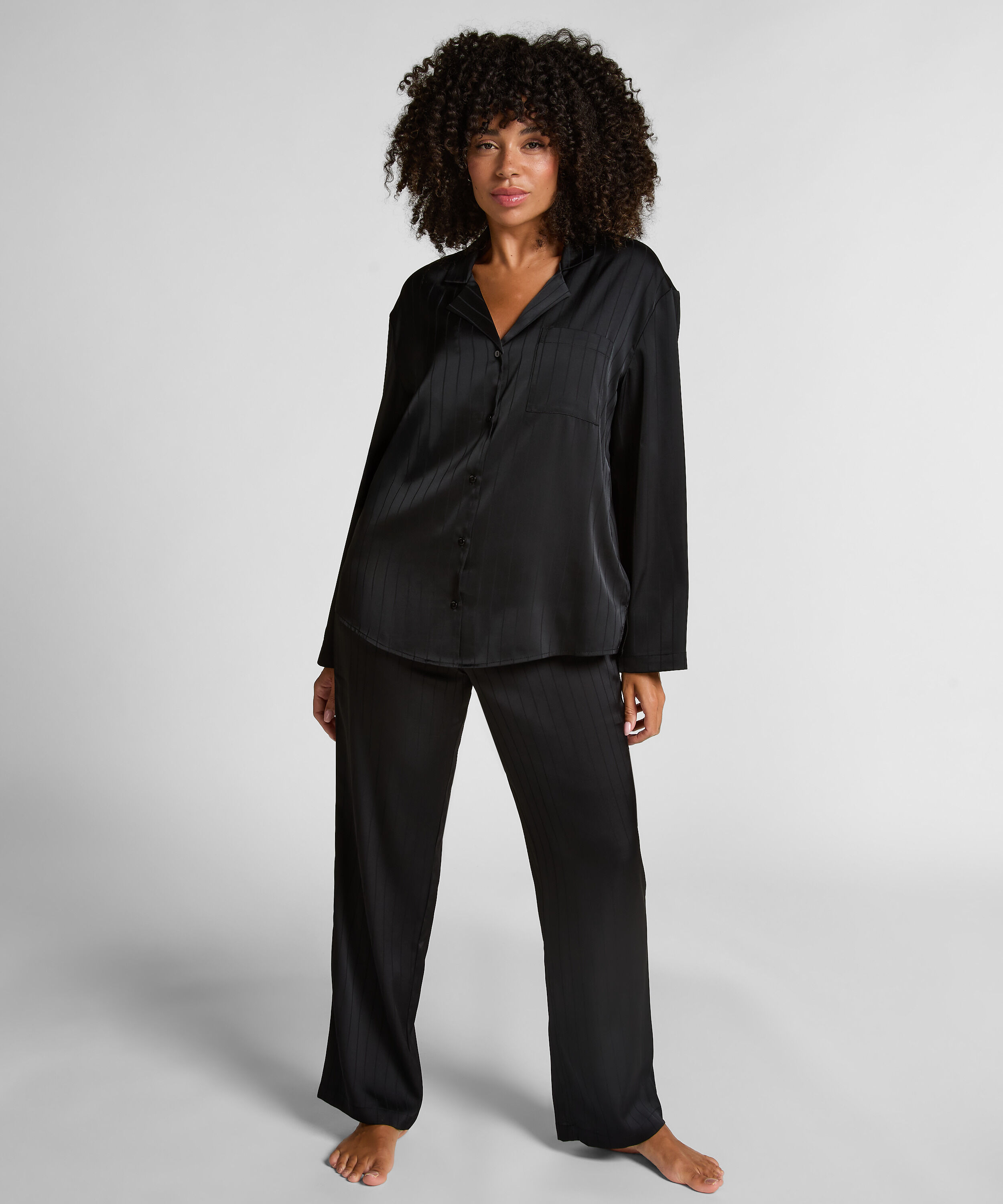 Pantalon à rayures en satin, Noir Pantalon à rayures en satin, Noir