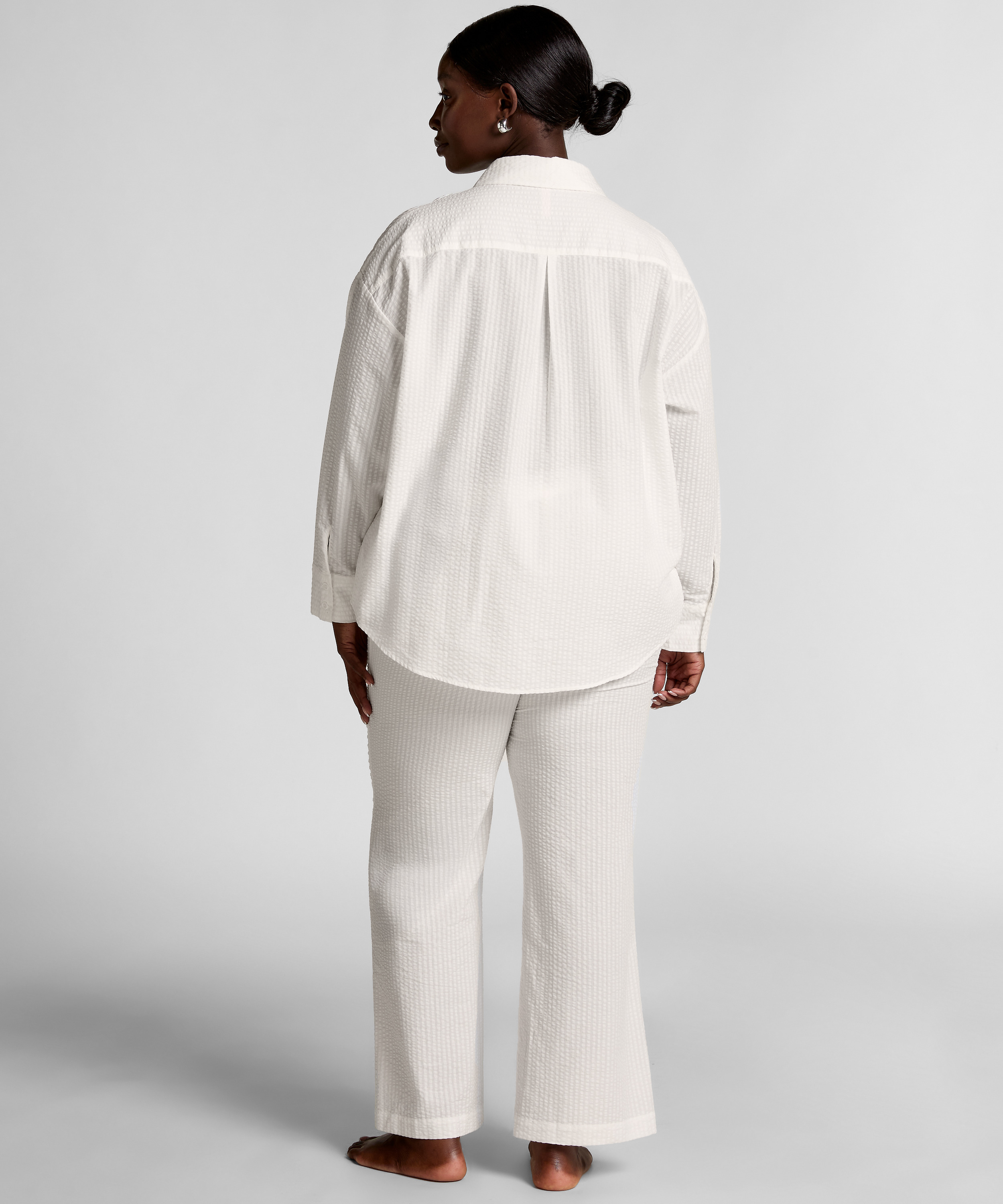 Pantalon de pyjama Coton Seersucker, Blanc, main