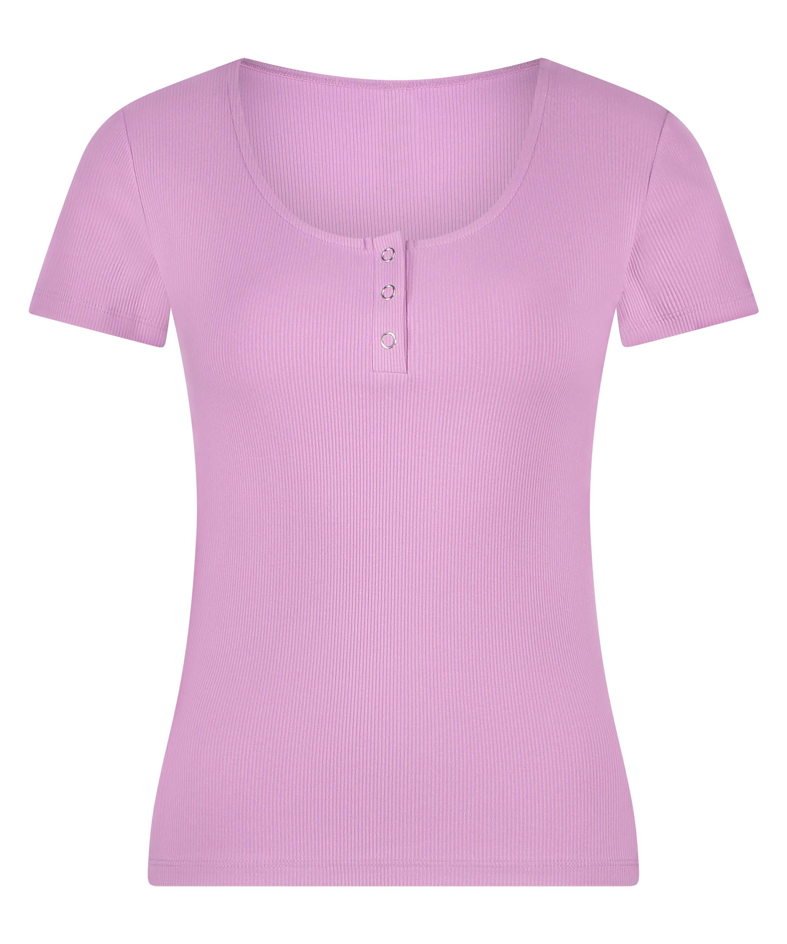 Haut de pyjama manches courtes Henley, Violet, main