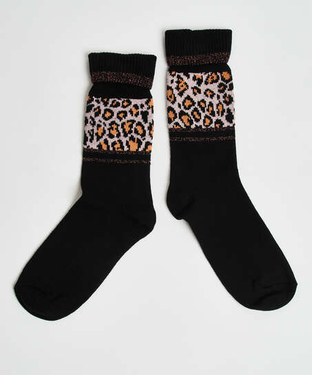 Chaussettes Imprim&eacute; L&eacute;opard, Noir