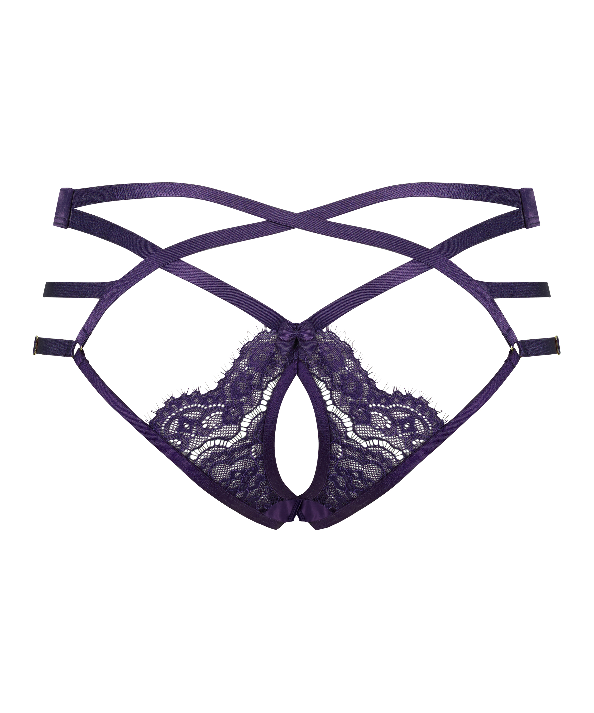 Slip brésilien ouvert taille haute Mitzy, Violet, main