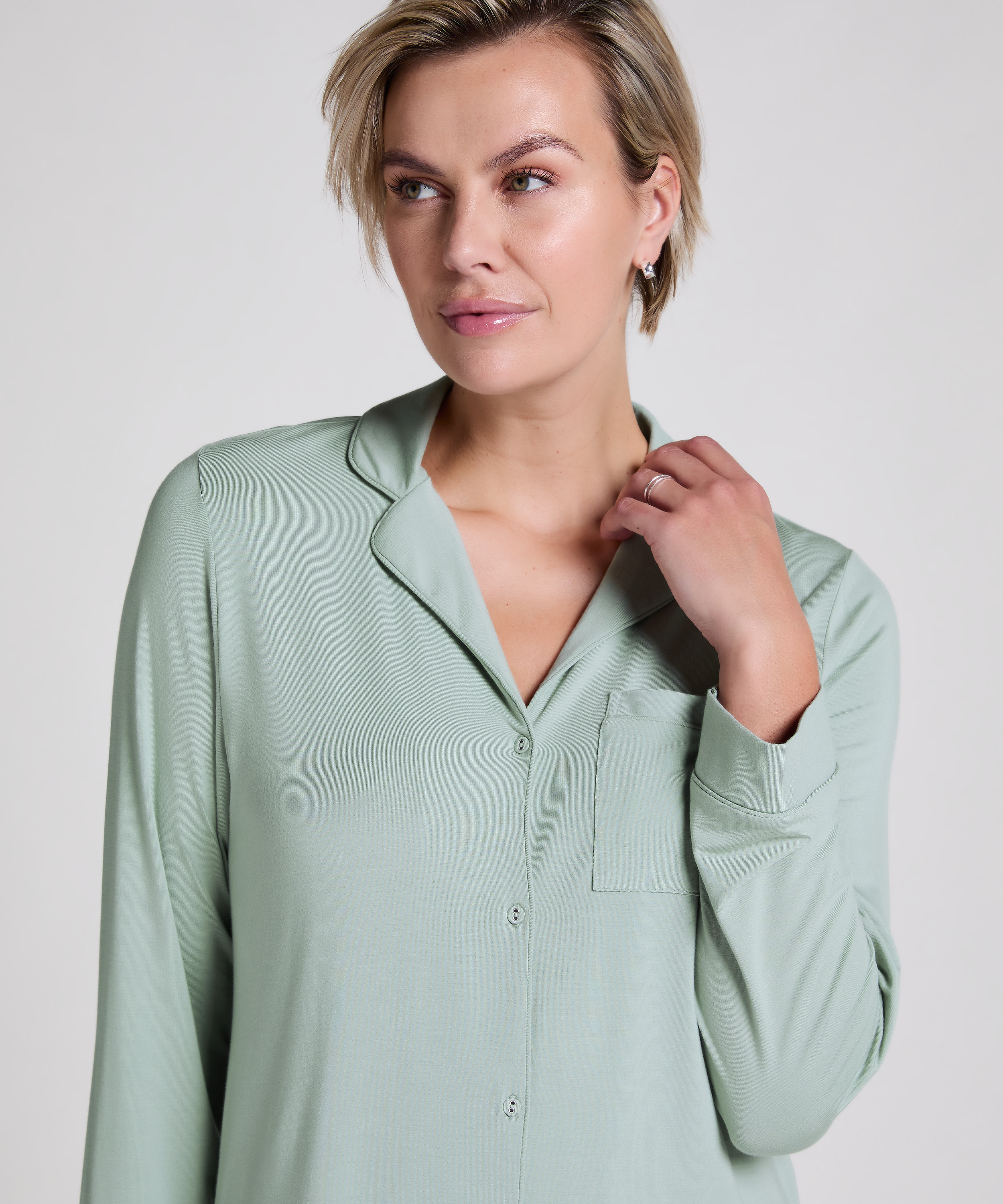 Robe-chemise à manches longues en jersey Essential, Vert, main
