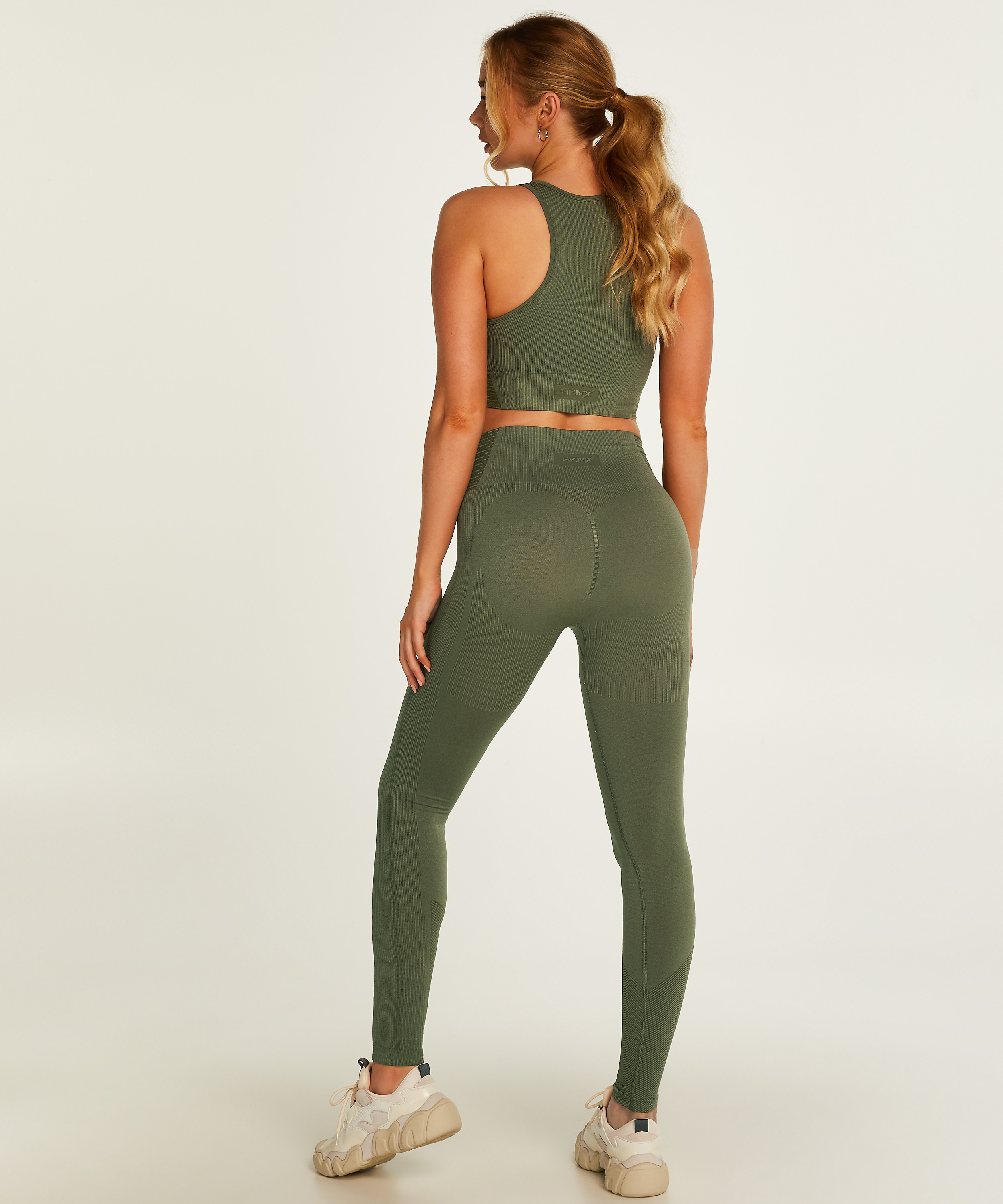 HKMX Legging de sport sans coutures taille haute, Vert, main