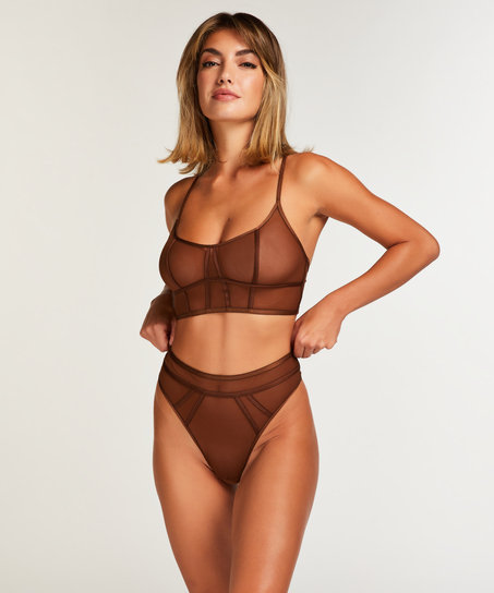 Brassière longline Sexy Mesh, Marron
