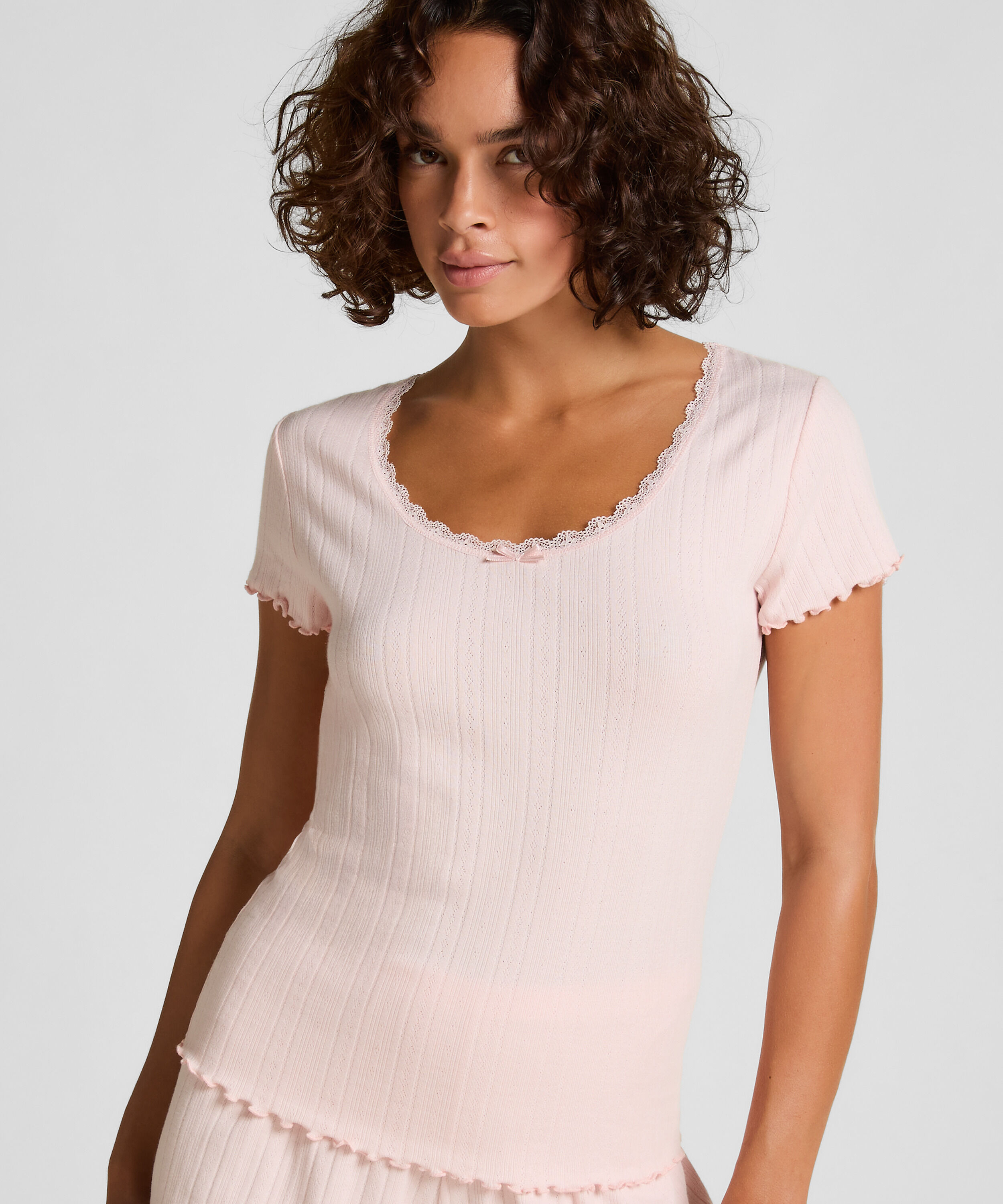 Haut en dentelle Pointelle, Rose