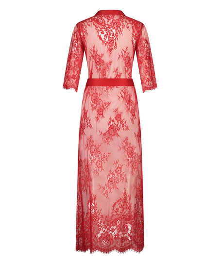 Long Kimono Allover Lace, Rouge