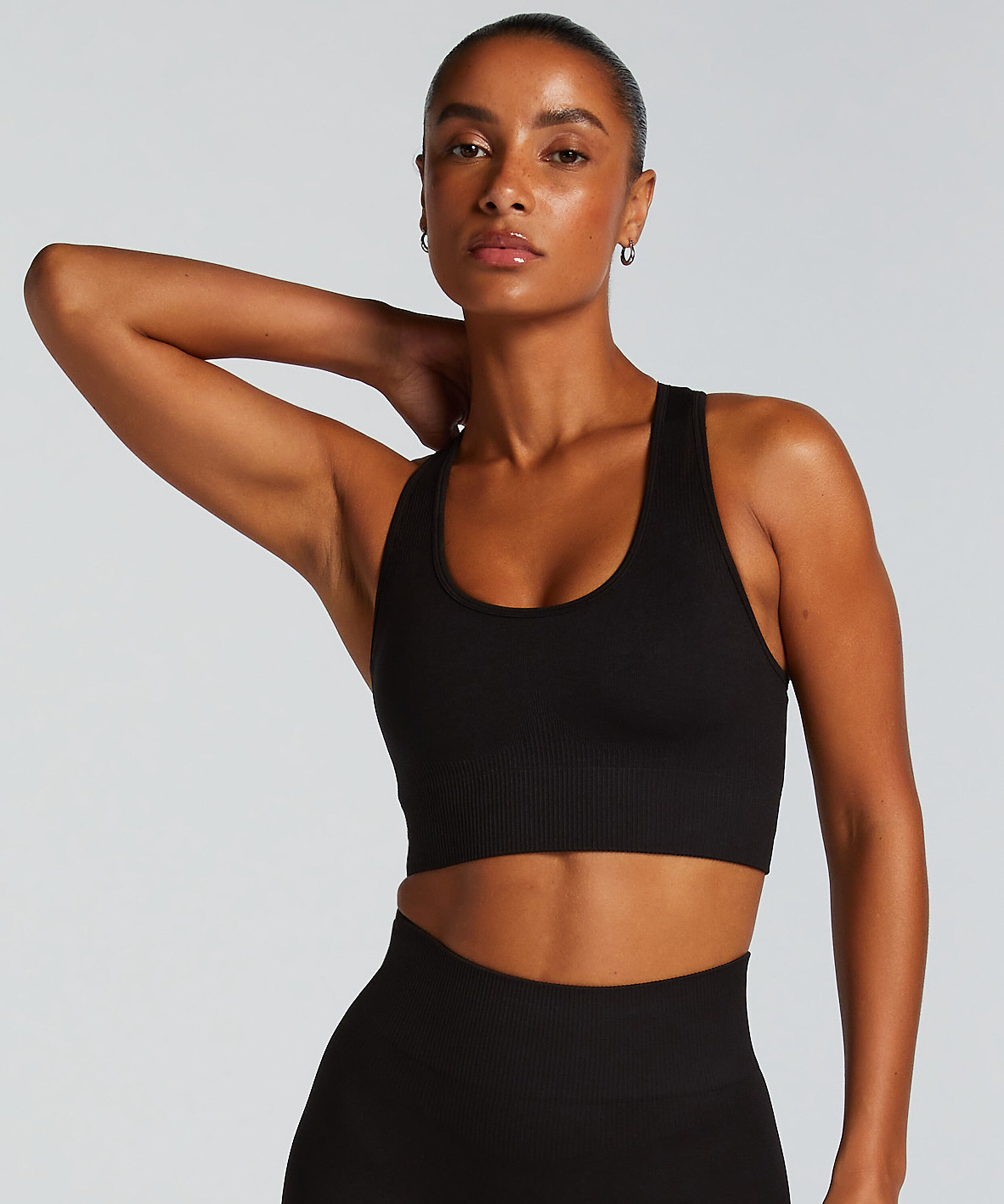 HKMX Soutien-gorge de sport sans couture, Noir
