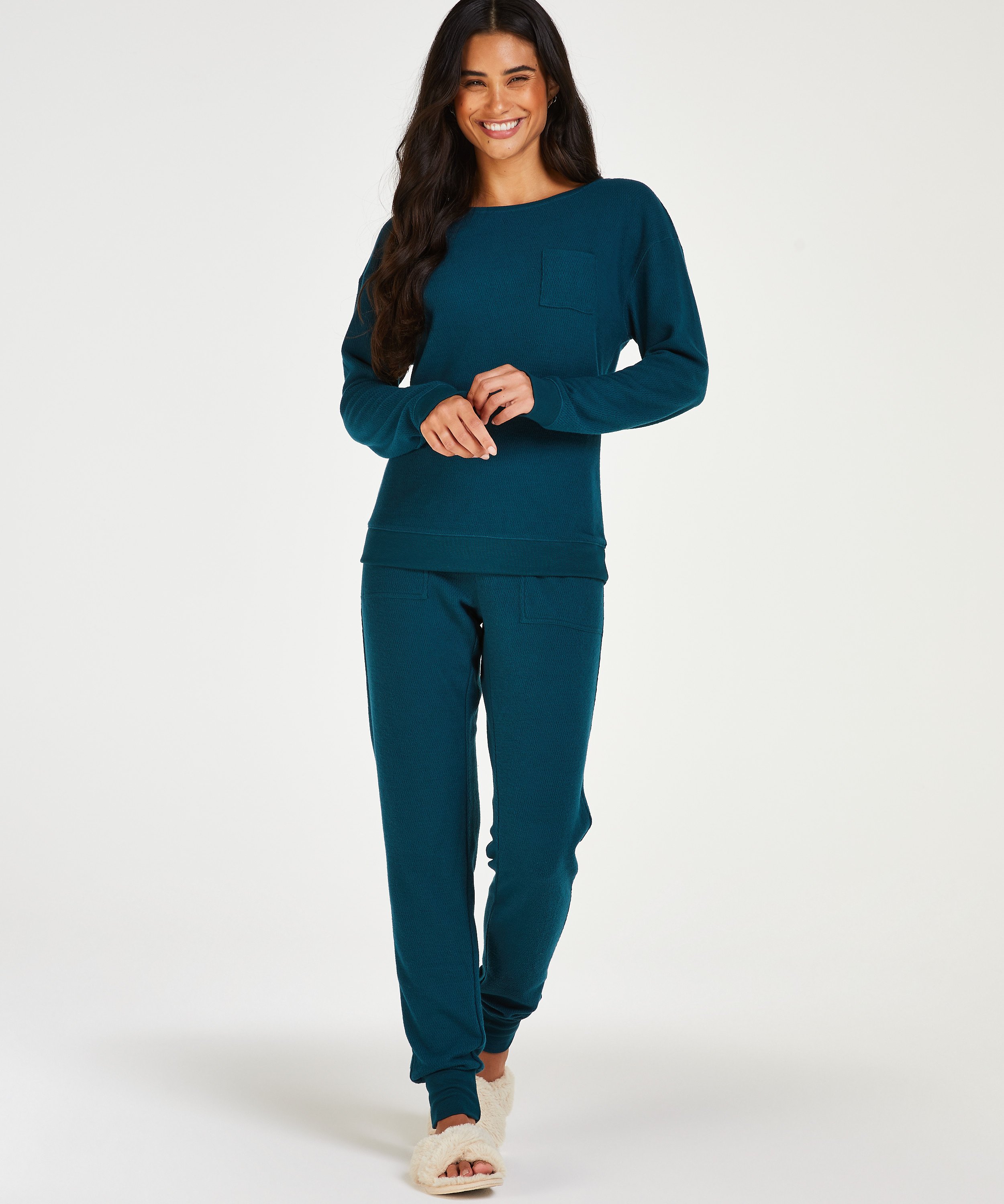 Pyjama Waffle Placket, Bleu, main
