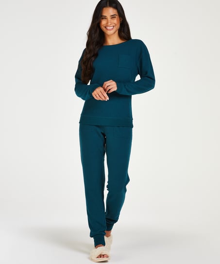 Pyjama Waffle Placket, Bleu