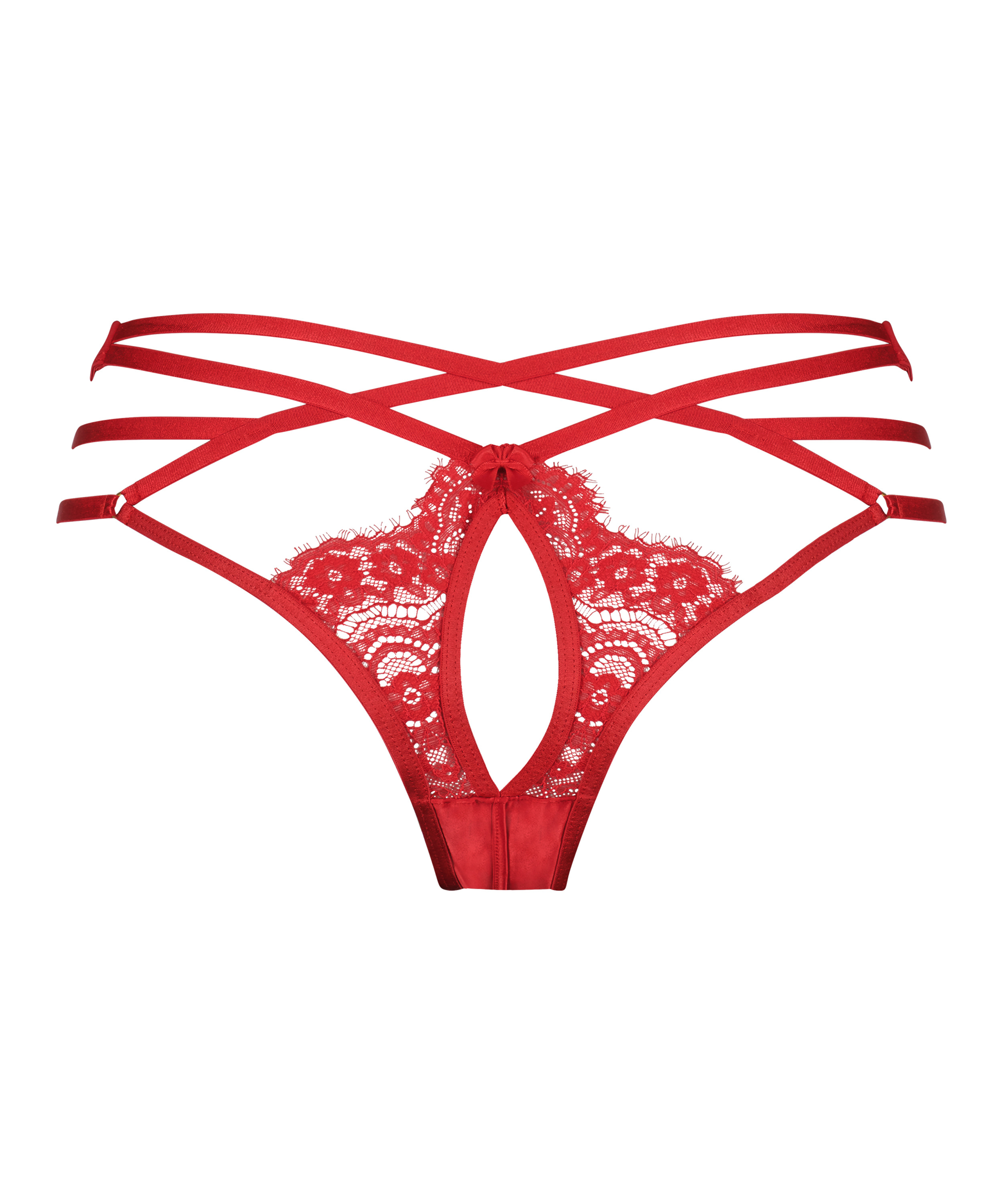 Slip brésilien ouvert taille haute Mitzy, Rouge, main