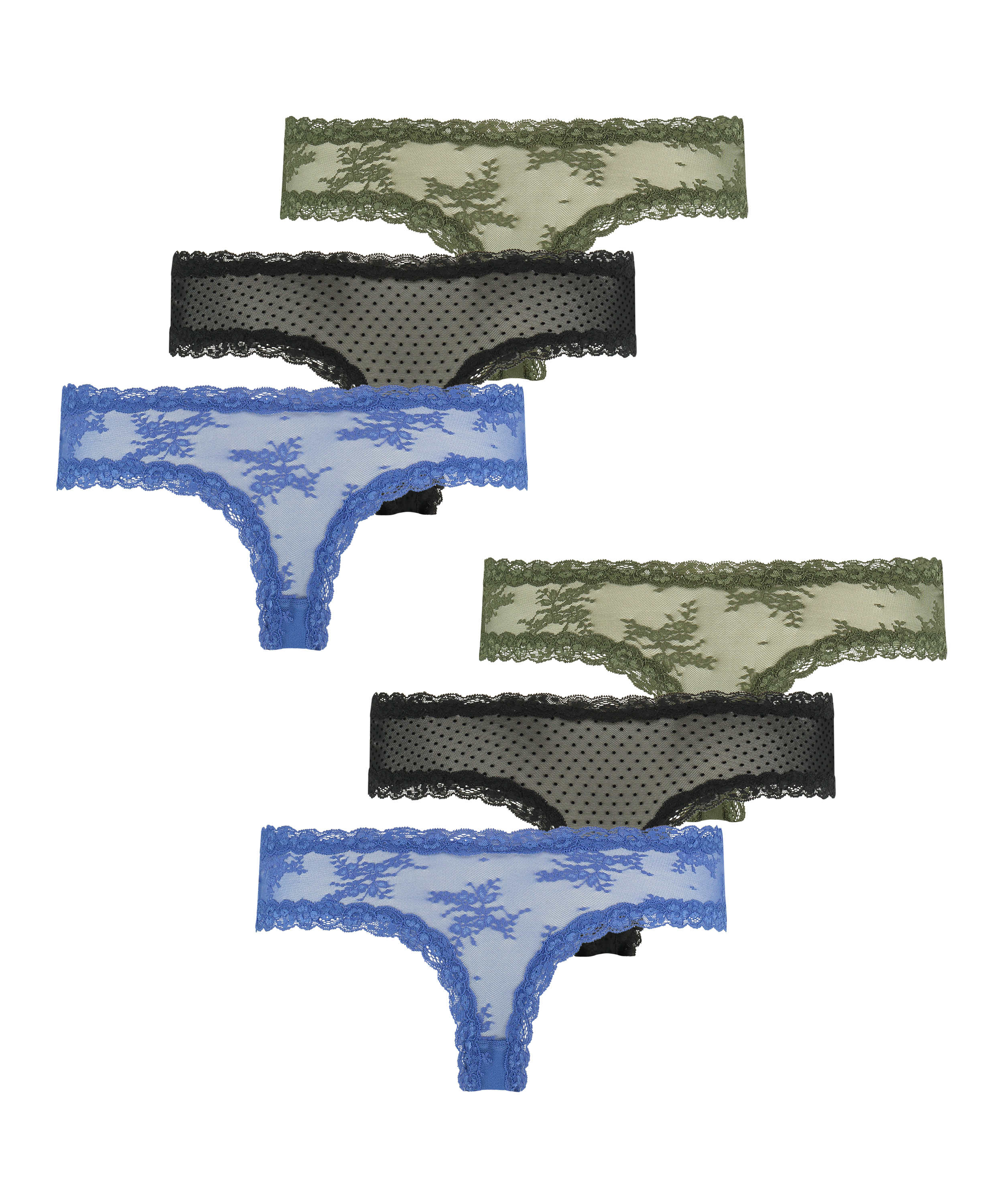 Lot de 6 Slip brésilien V-shape mesh, Bleu, main
