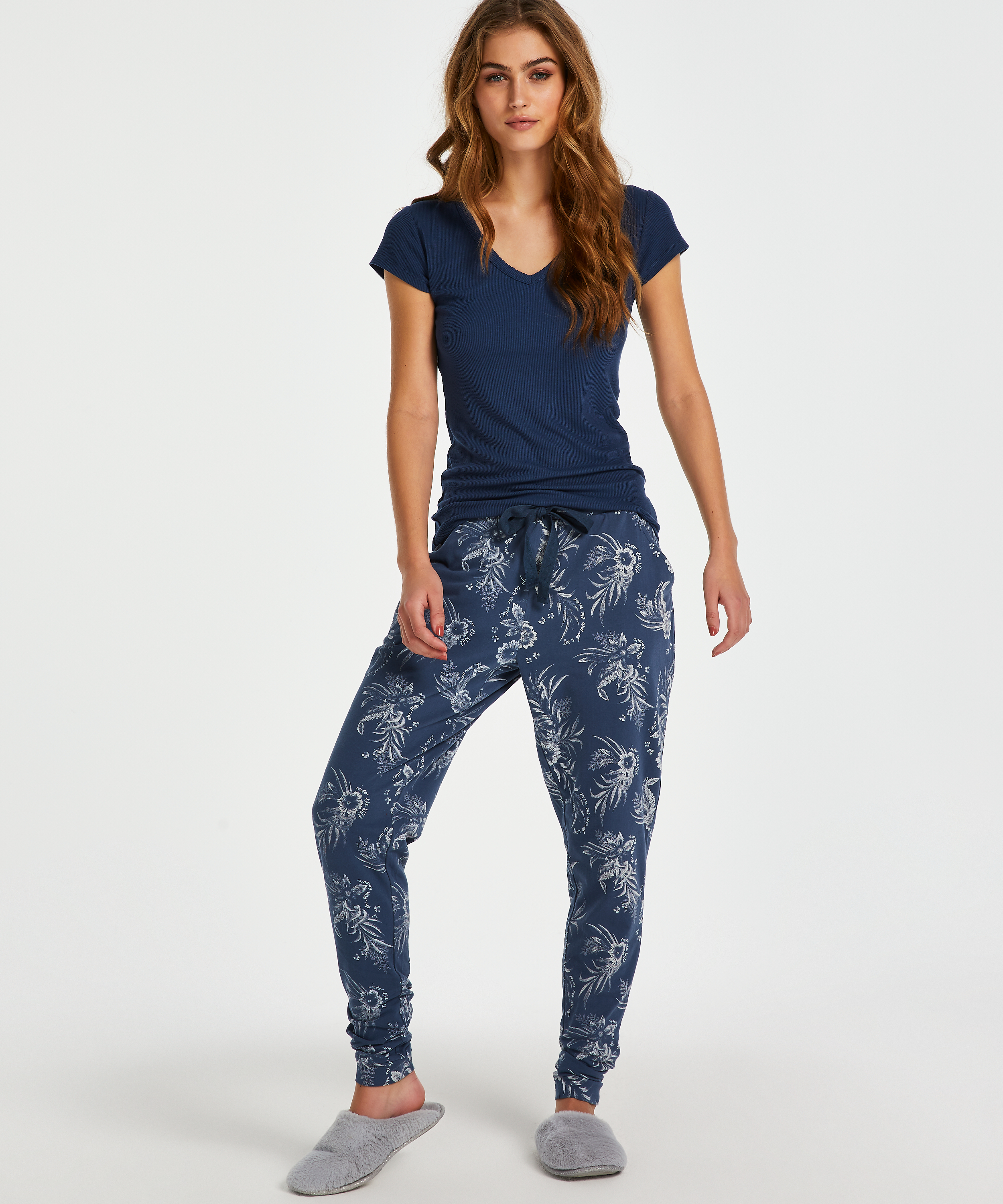 Haut de pyjama côtelé à manches courtes, Bleu, main