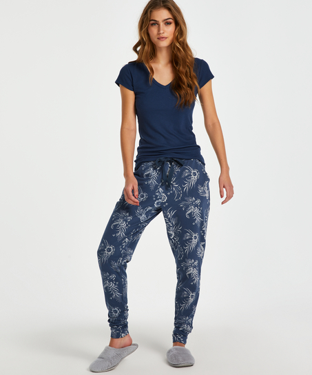 Haut de pyjama côtelé à manches courtes, Bleu