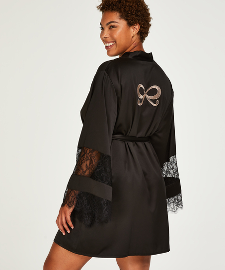 Kimono Satin en dentelle, Noir