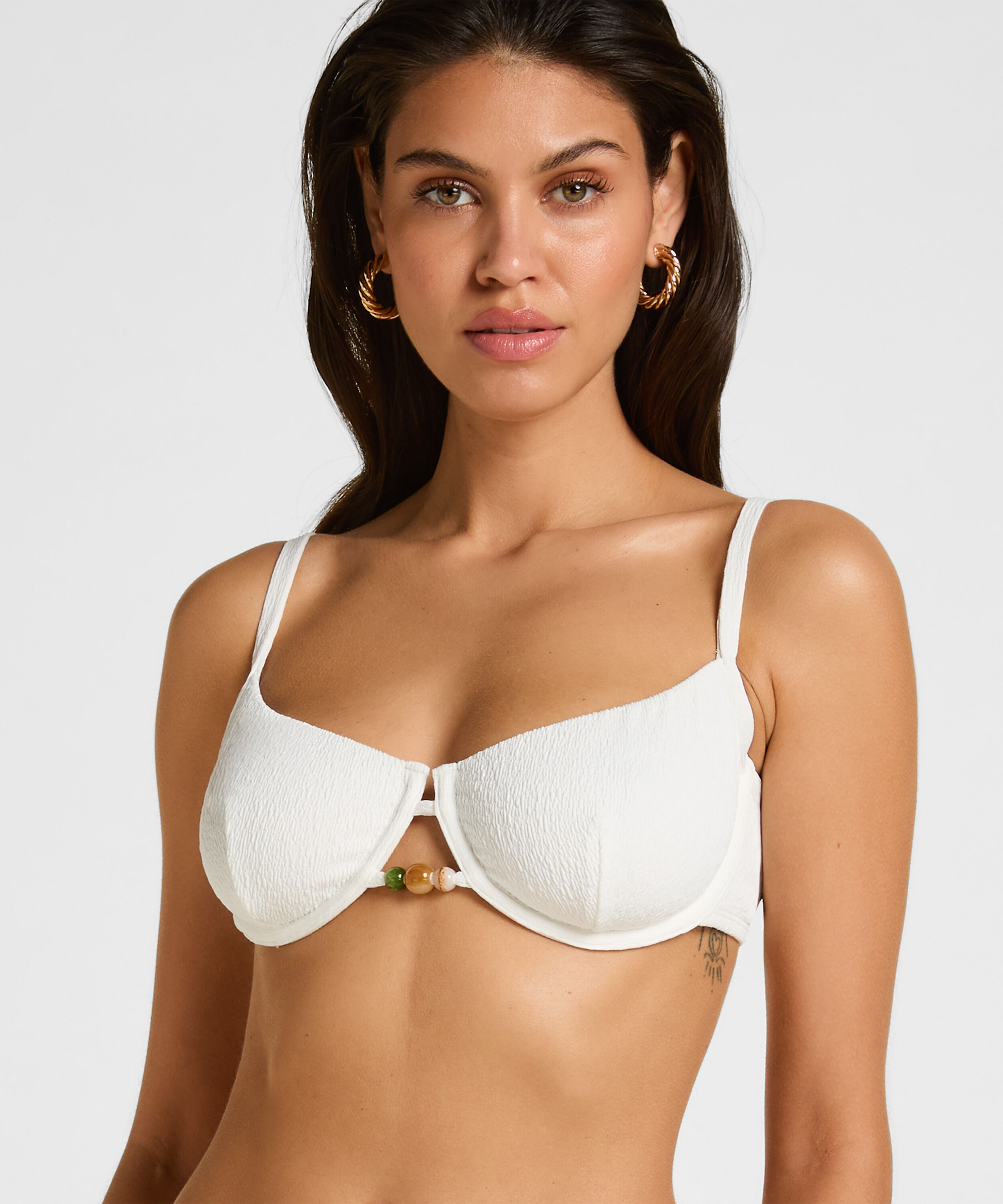 Haut de Bikini à Armatures Non Rembourré Crinkle, Blanc