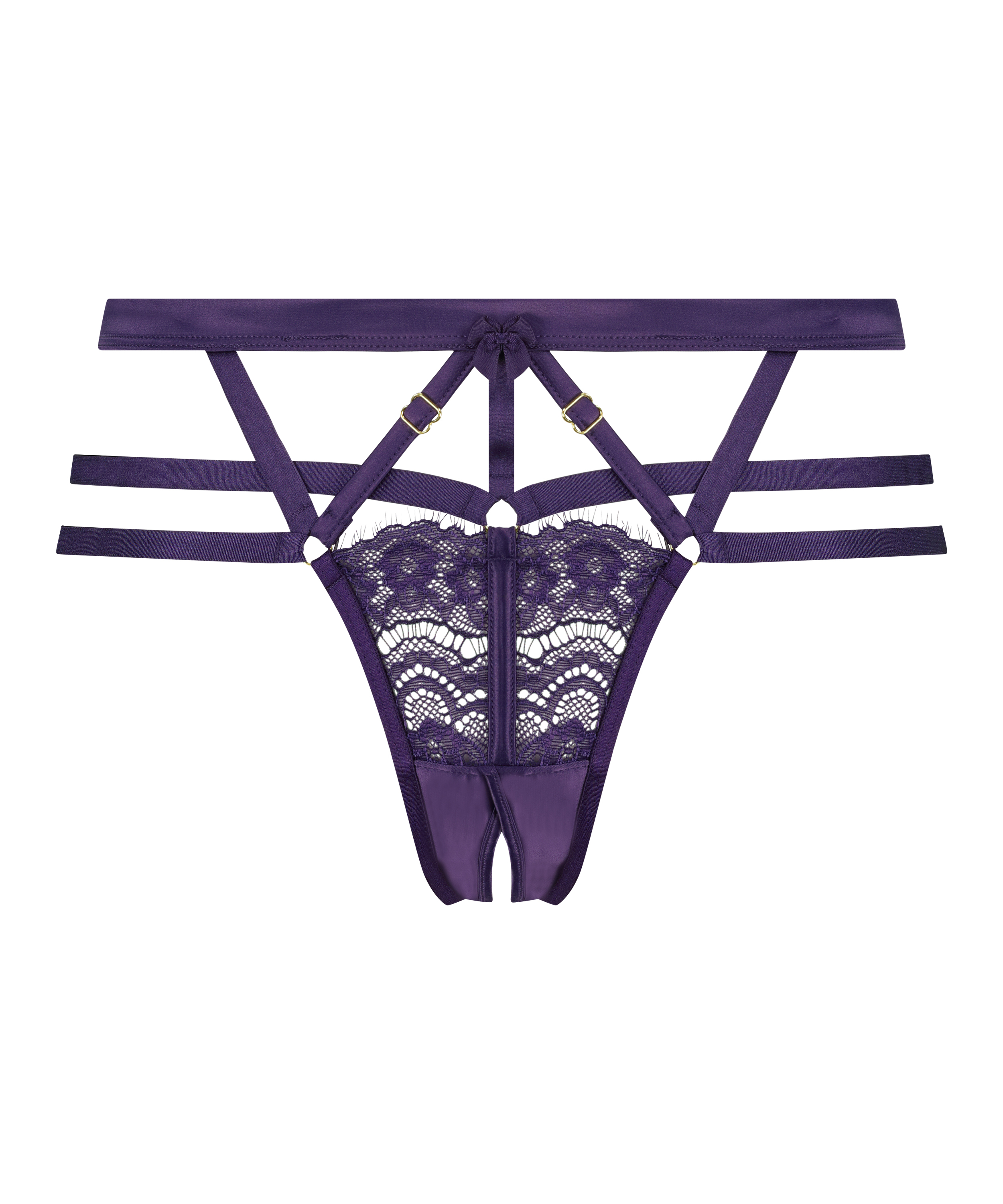 Slip brésilien ouvert taille haute Mitzy, Violet, main