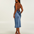 Robe midi Satin, Bleu