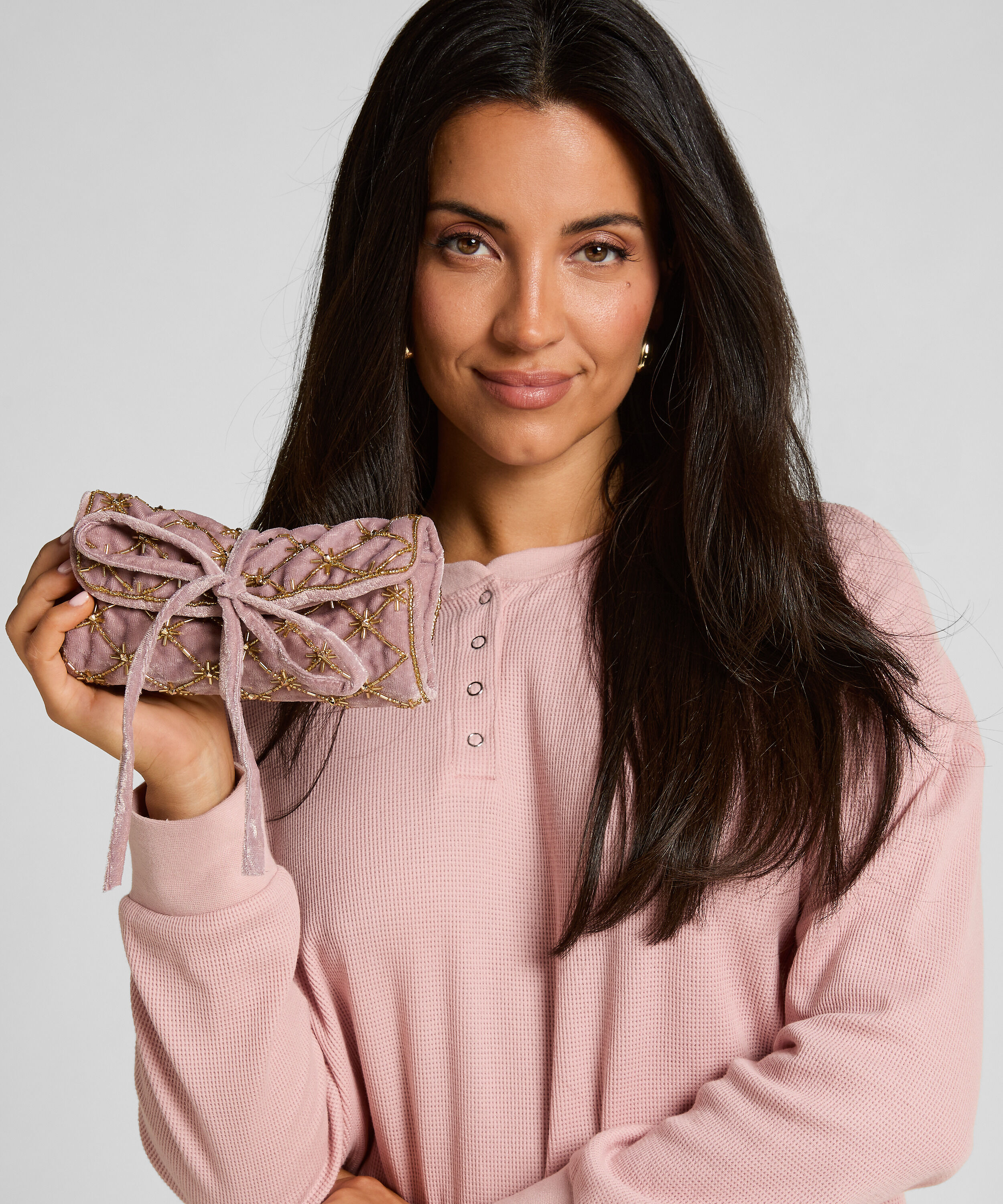 Pochette perlée pour bijoux, Rose