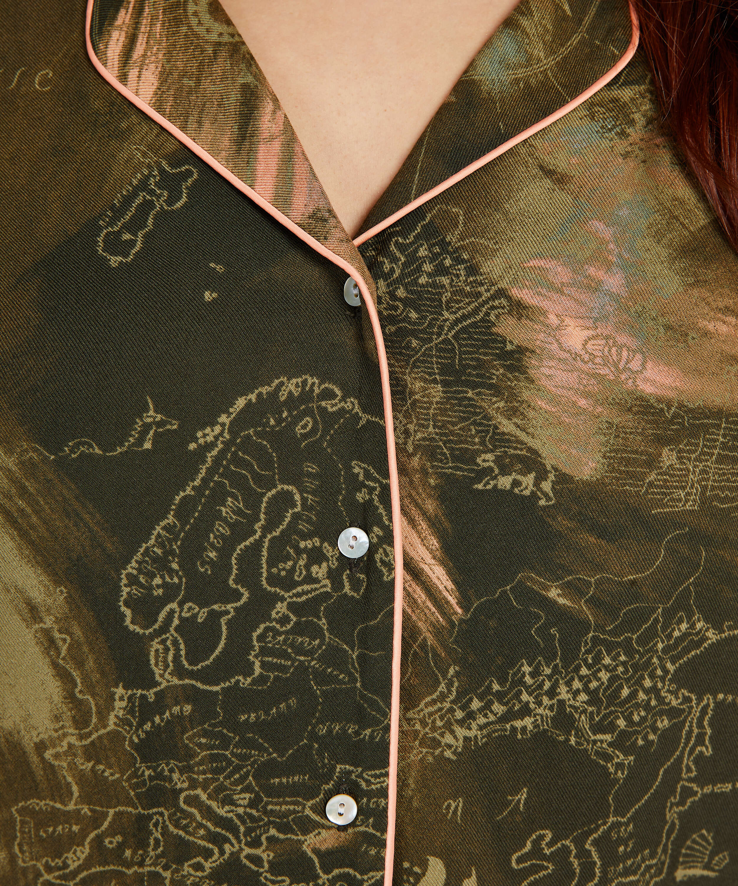 Haut de pyjama &agrave; manches longues World Map, Vert, main