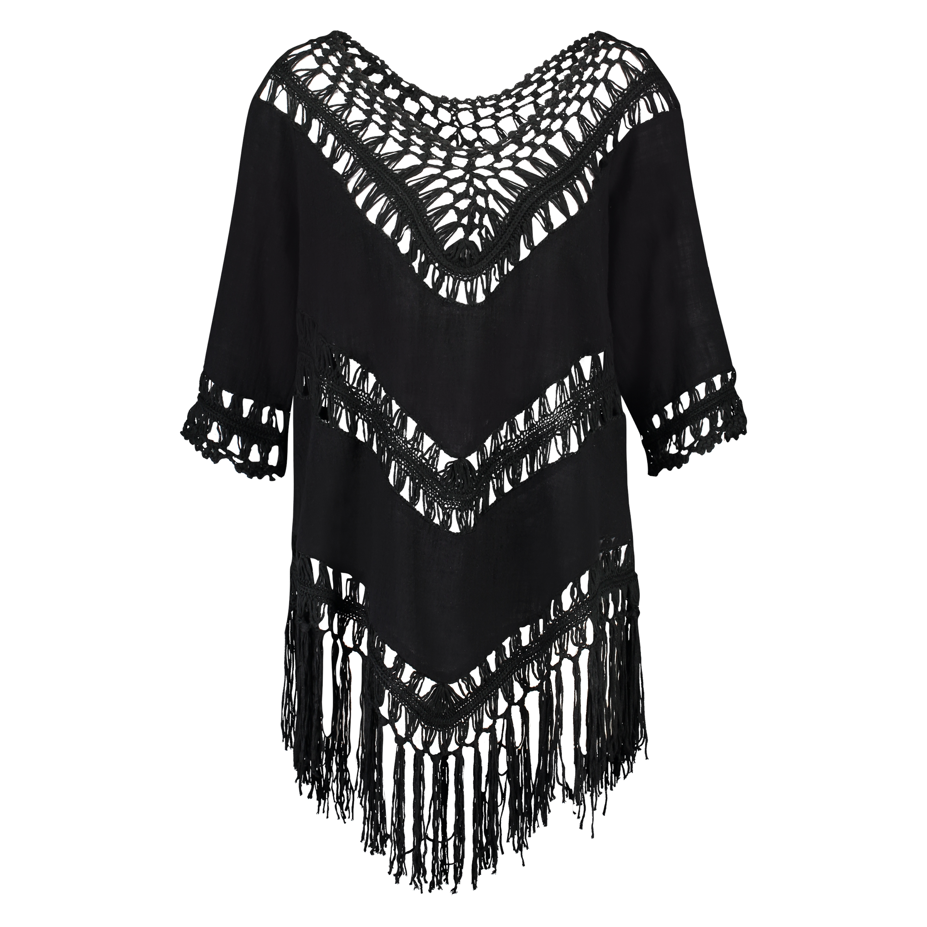 Tunique Fringe, Noir, main