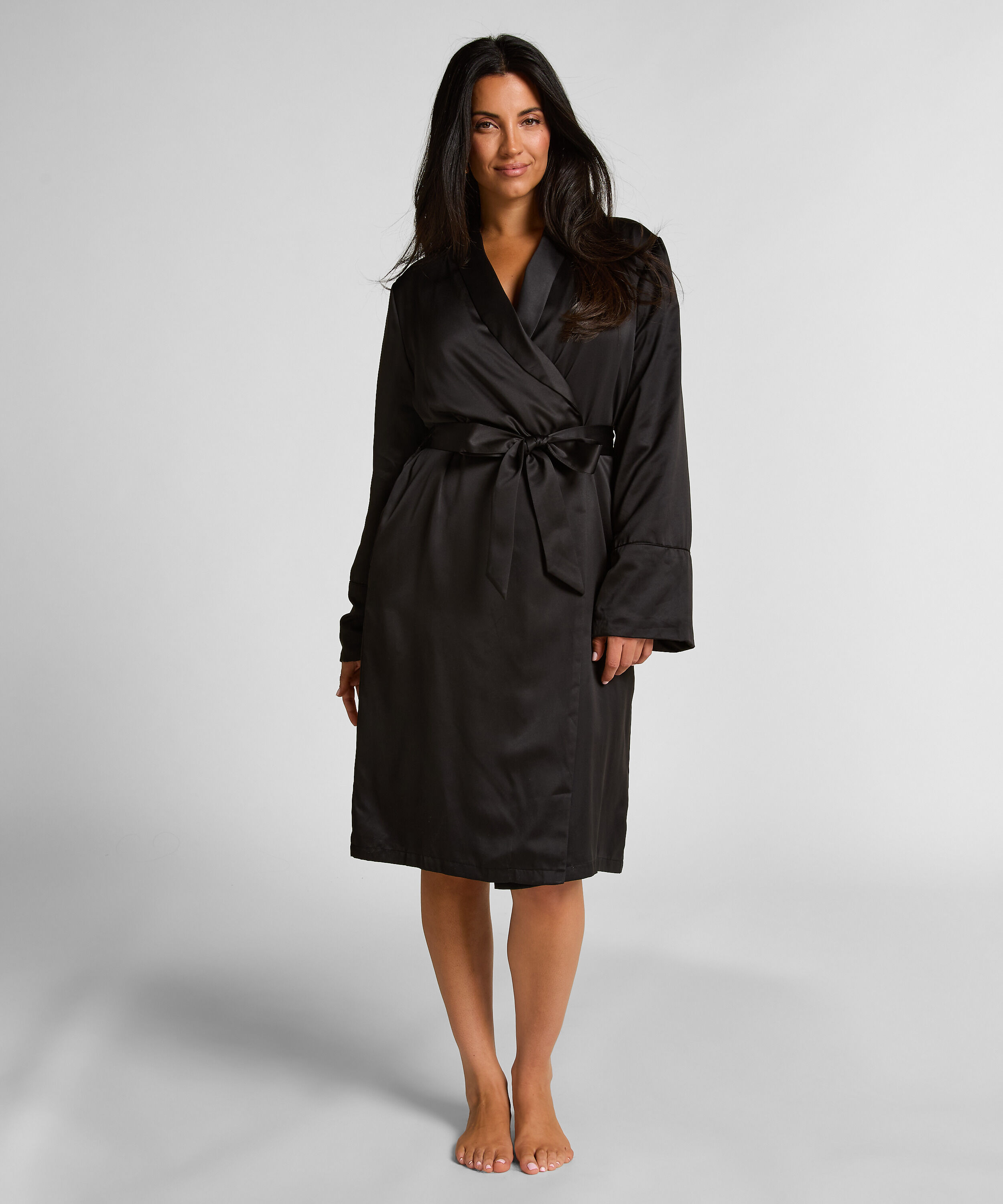 Peignoir en polaire satinée, Noir