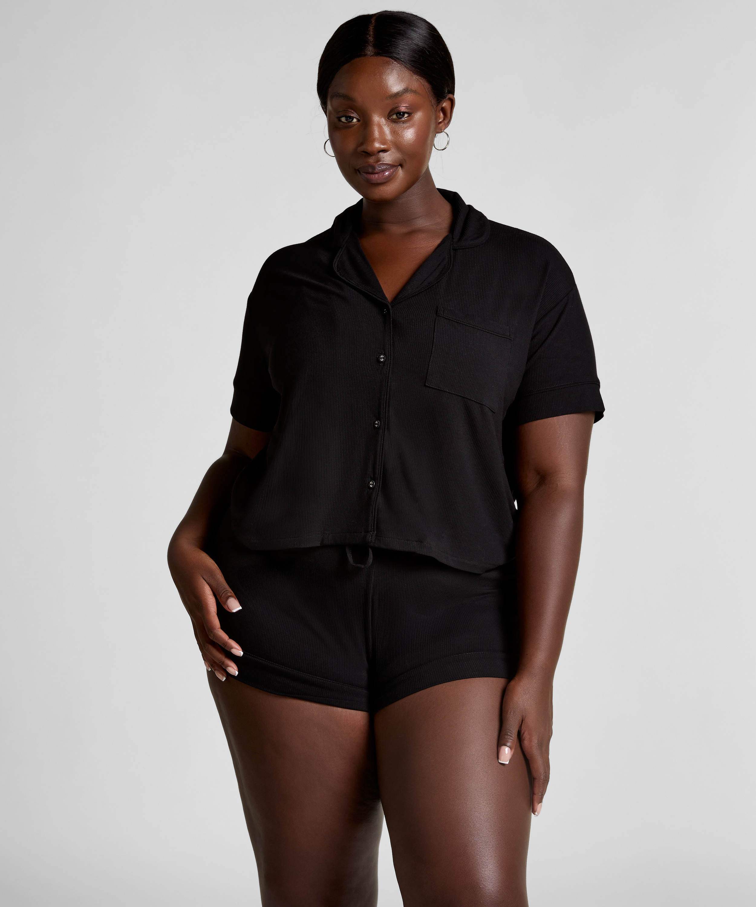 Short en jersey côtelé Essential, Noir, main