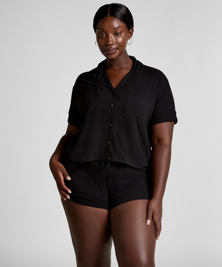 Short en jersey côtelé Essential, Noir