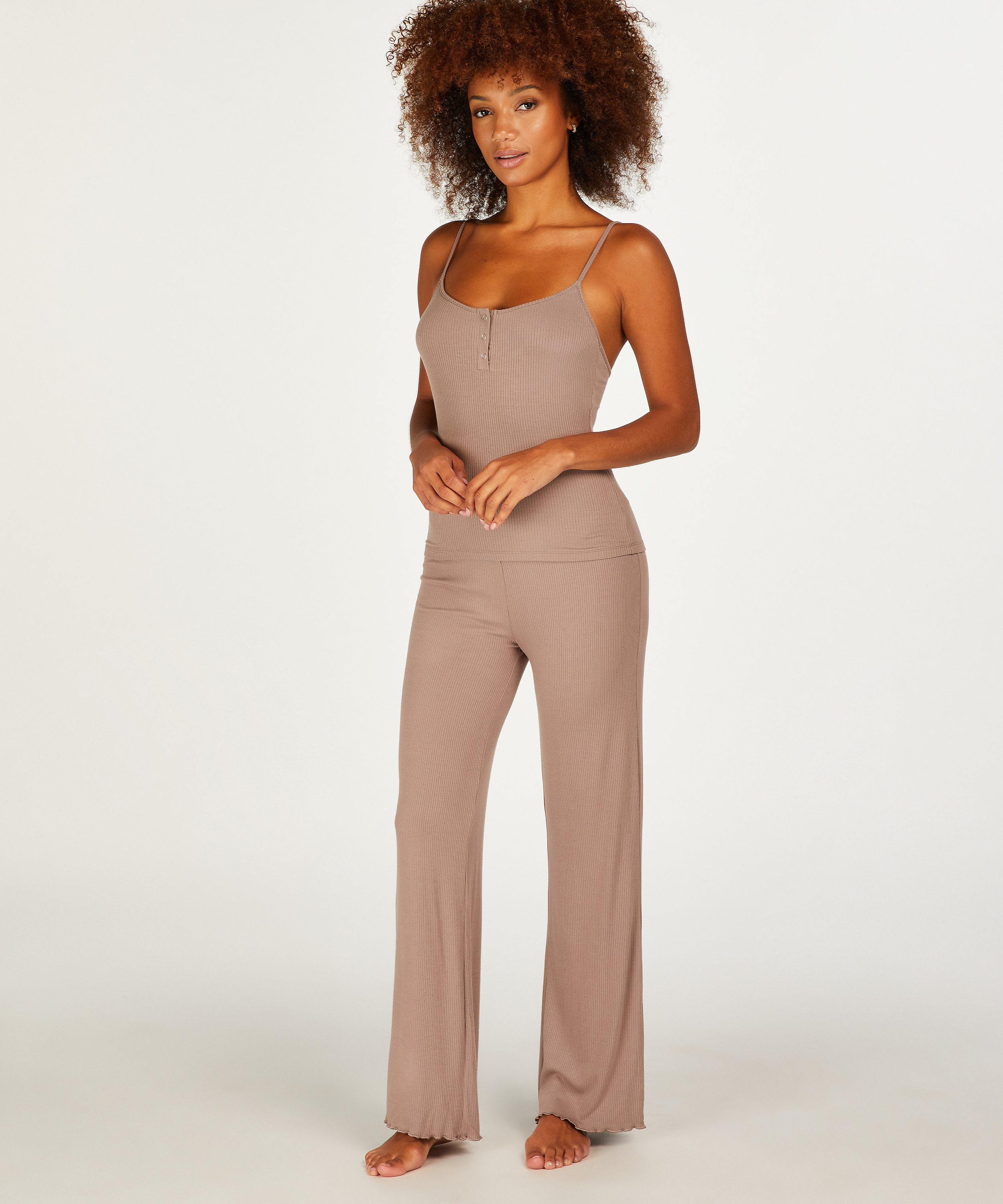 Top sans manches Rib, Marron, main