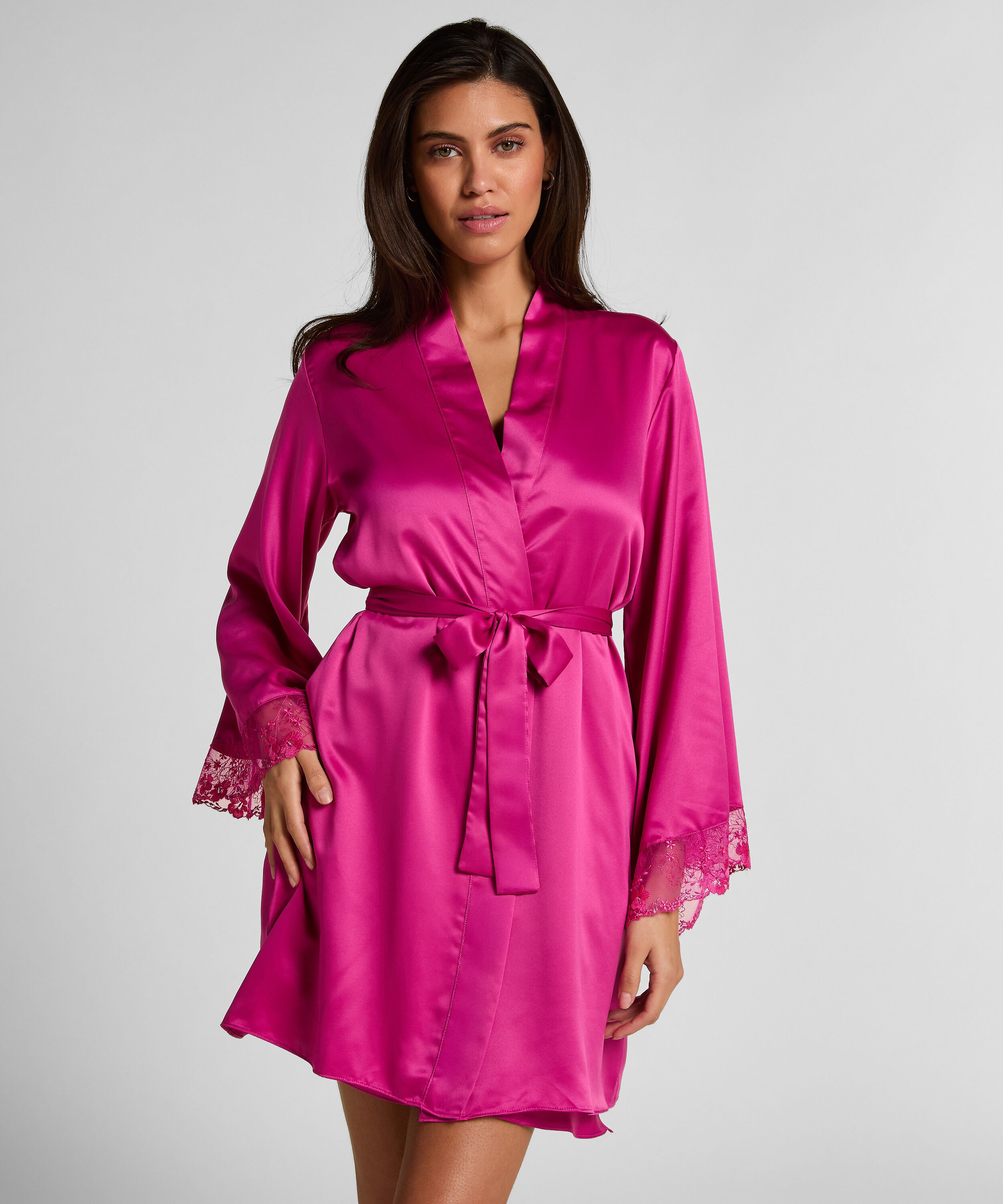 Kimono en satin Peonie, Rose