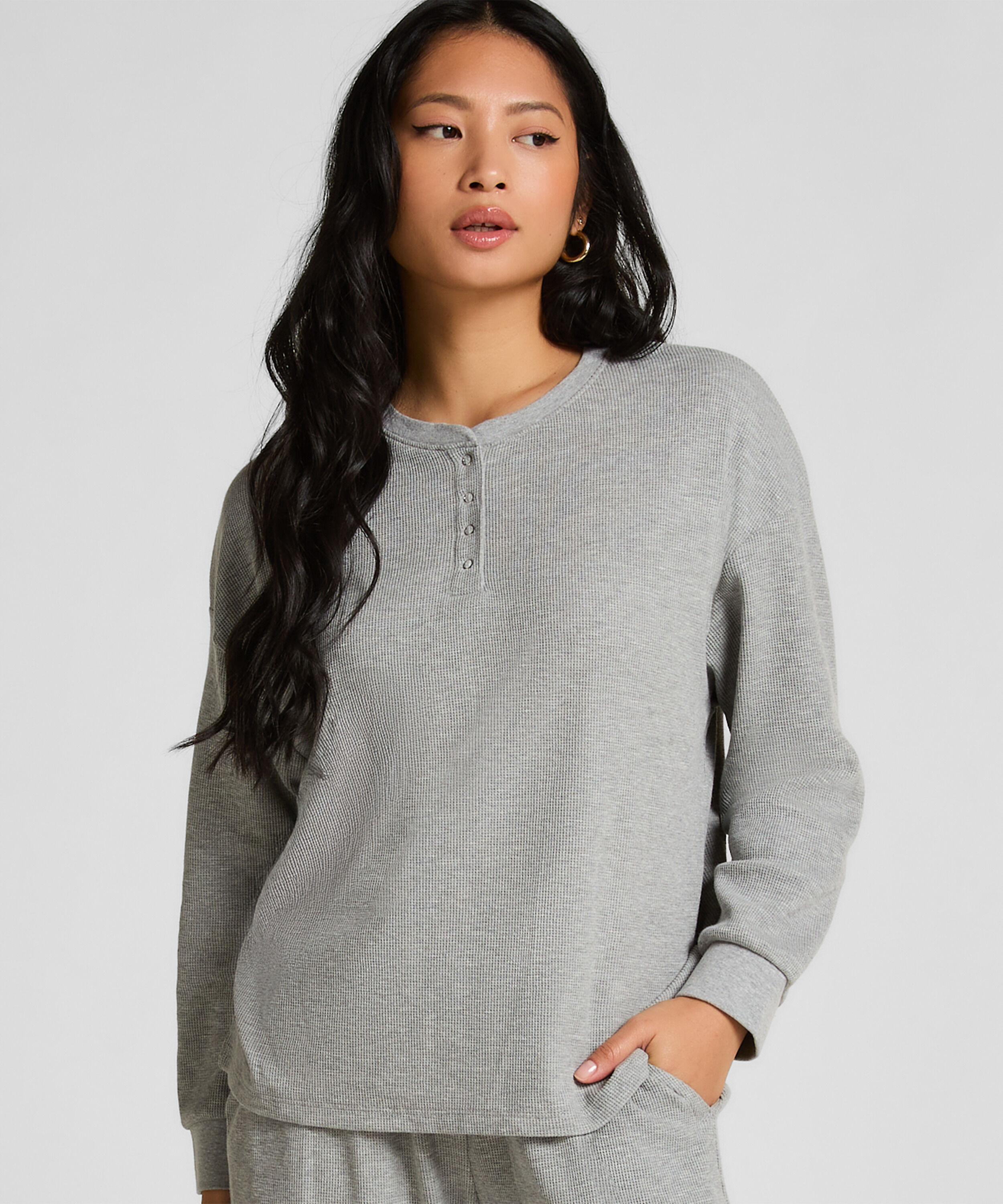 Haut gaufre Henley, Gris Haut gaufre Henley, Gris