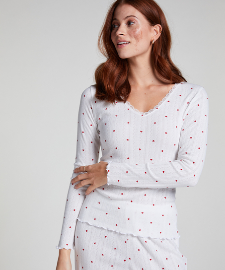 Haut de pyjama à manches longues Pointelle, Blanc