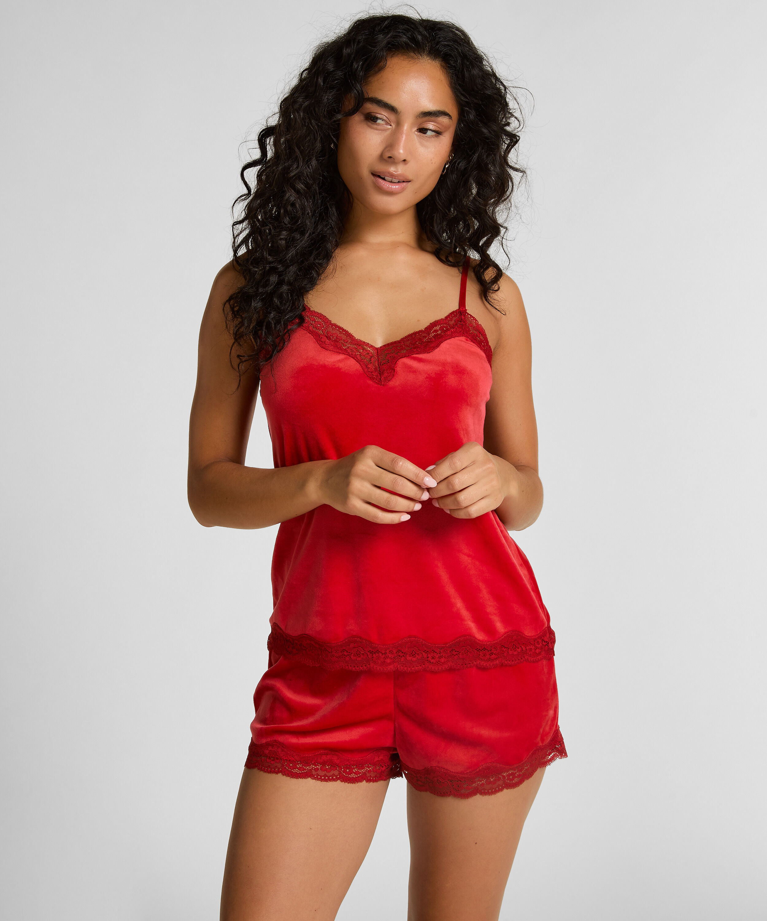 Camisole velours Dentelle, Rouge