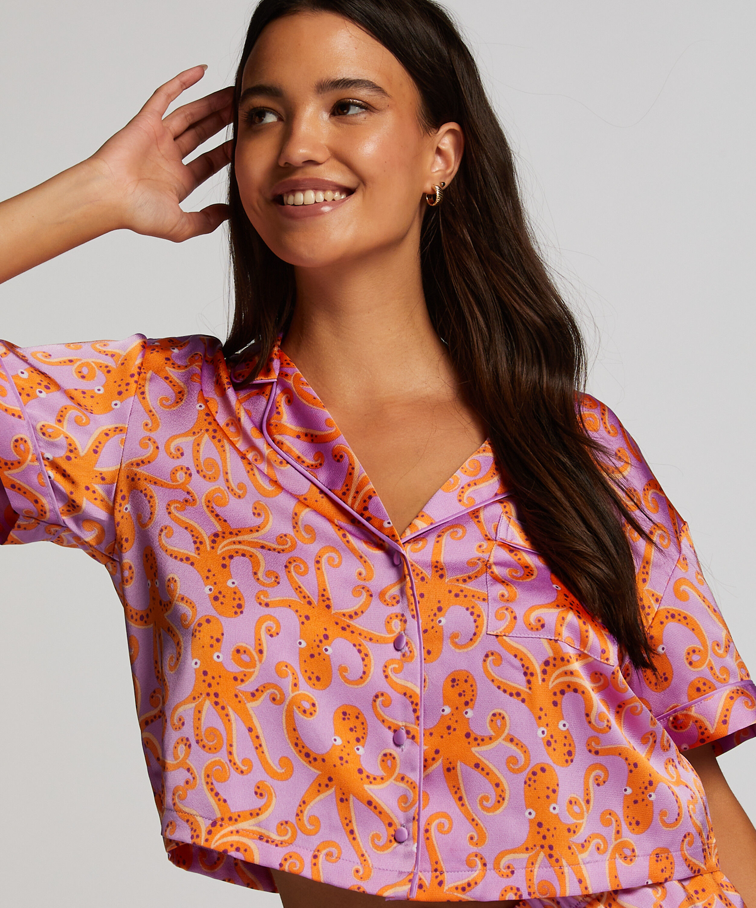 Veste &agrave; manches courtes en satin, Violet