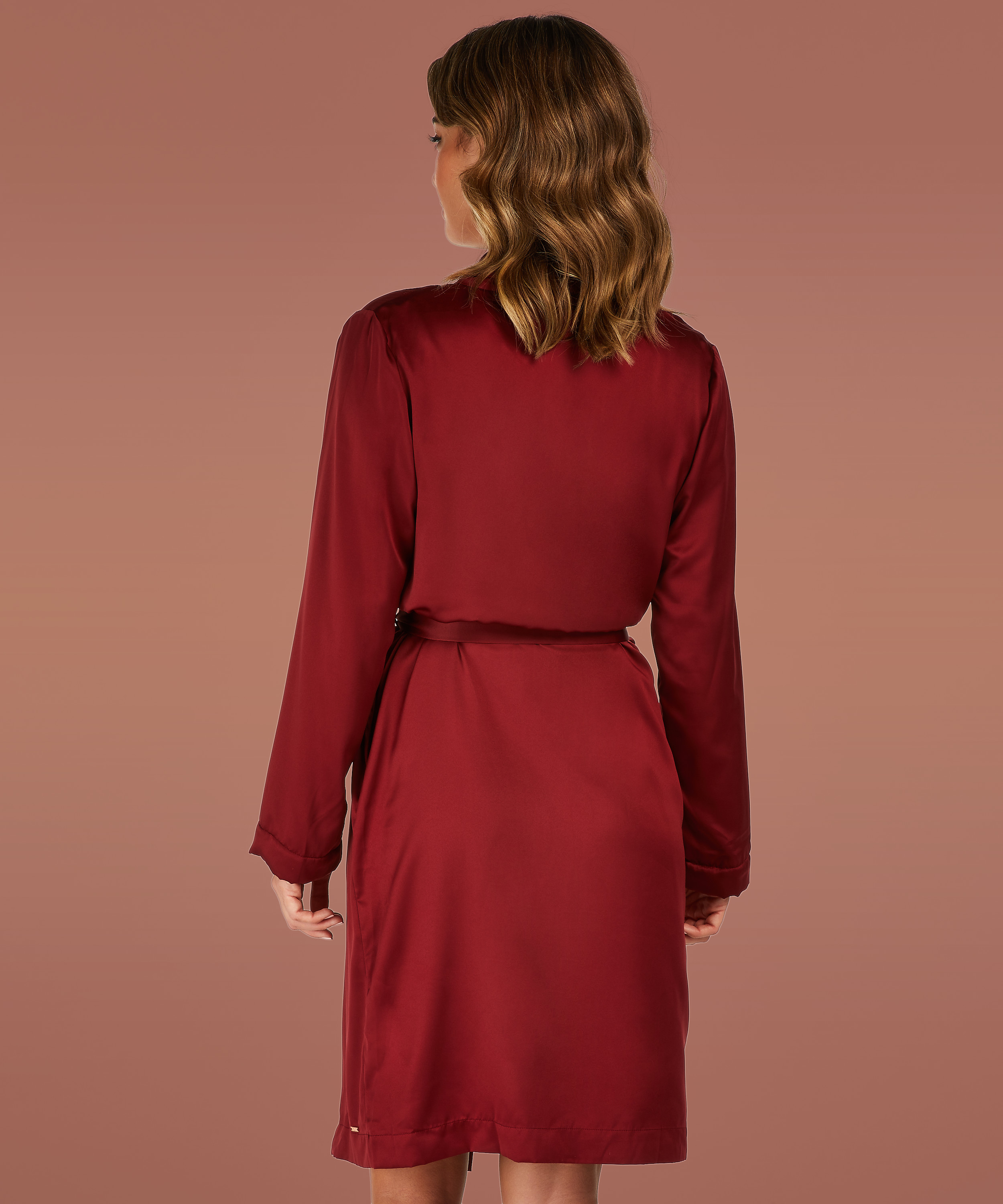 Peignoir en polaire satinée, Rouge, main